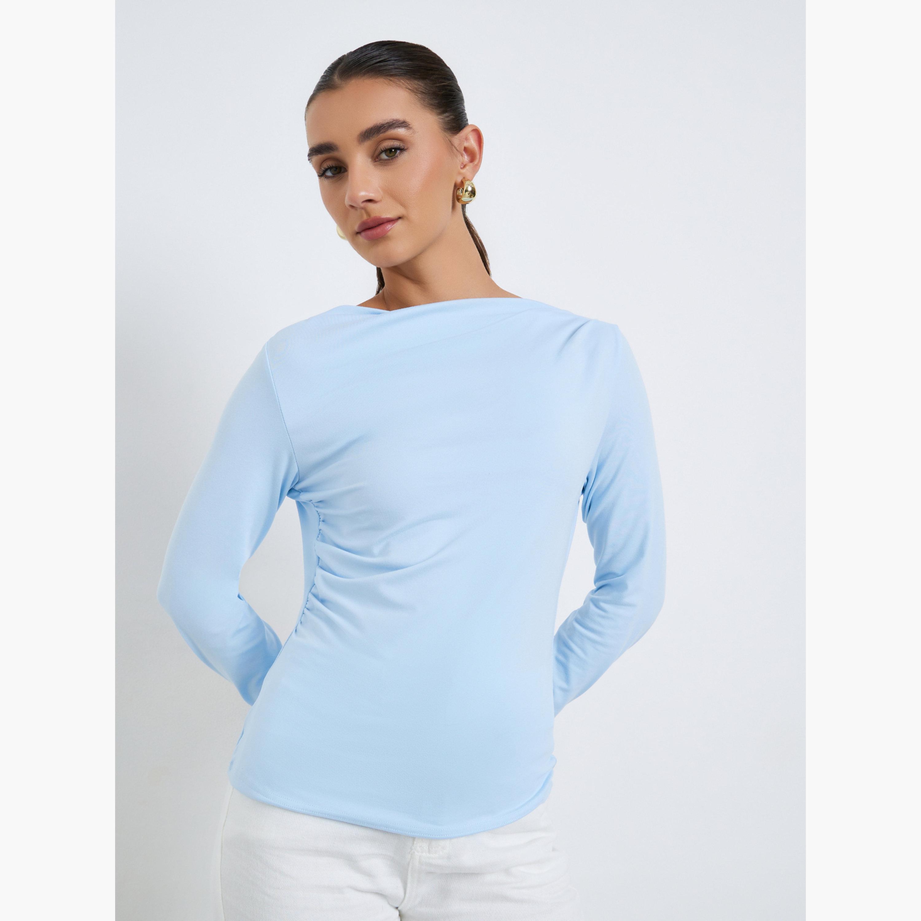 تيشيرت بقصة ضيقة بياقة قارب-women-clothing-tshirts-image-1
