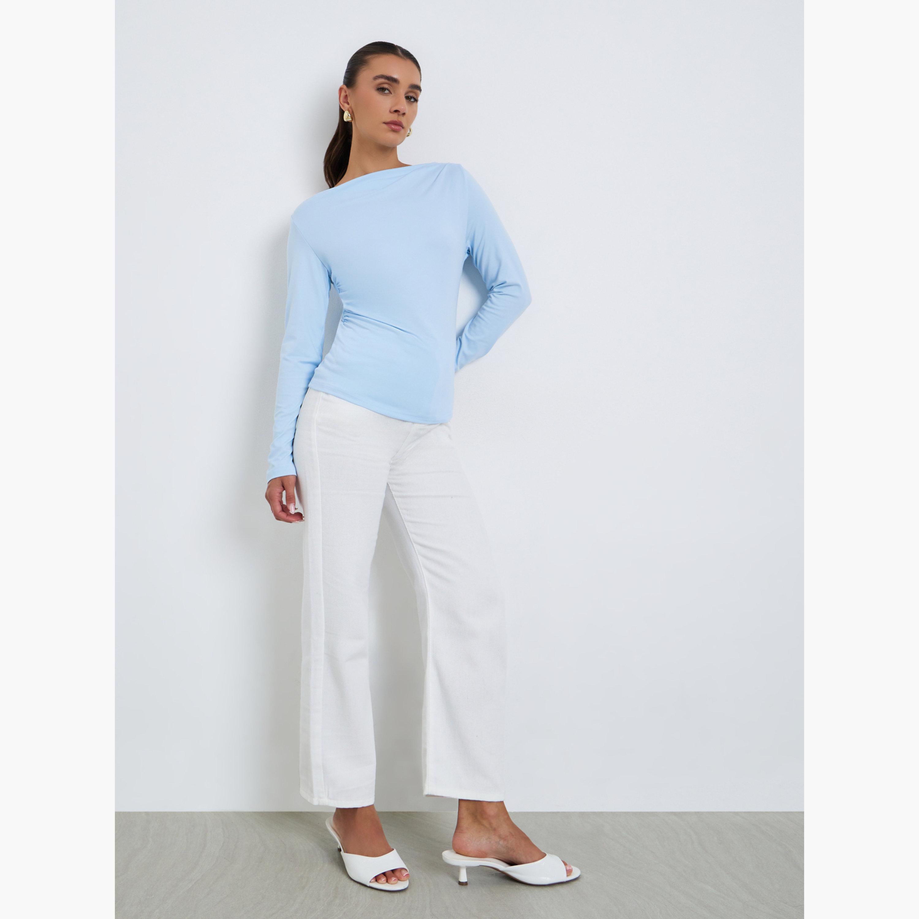 تيشيرت بقصة ضيقة بياقة قارب-women-clothing-tshirts-image-2