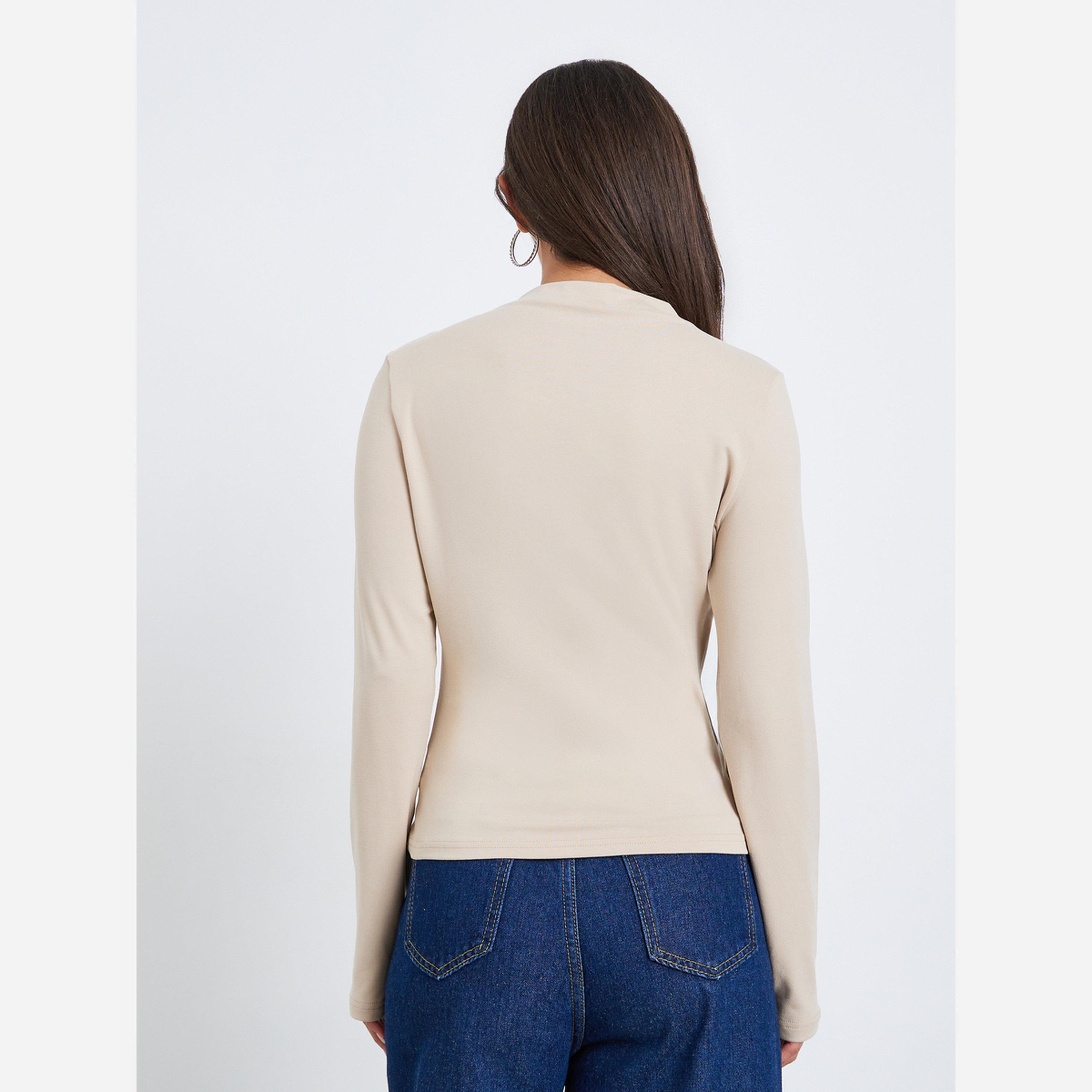 ستايلي - بلوزة للنساء لون بيج أكمام طويلة وفتحات-women-clothing-shirtsandblouses-blouses-image-5