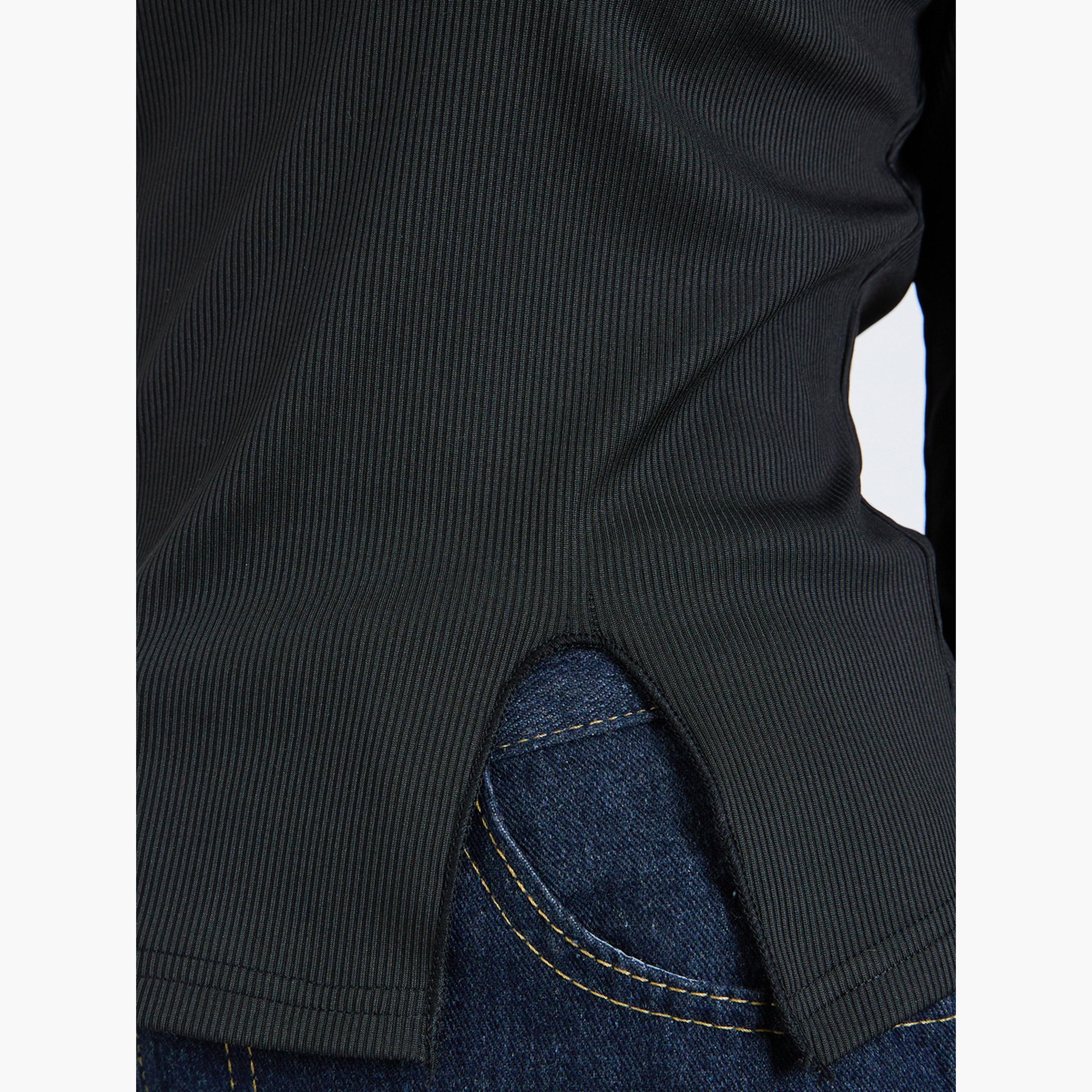 Styli Women Black Ribbed Long Sleeve T-Shirt-women-clothing-tshirts-image-4