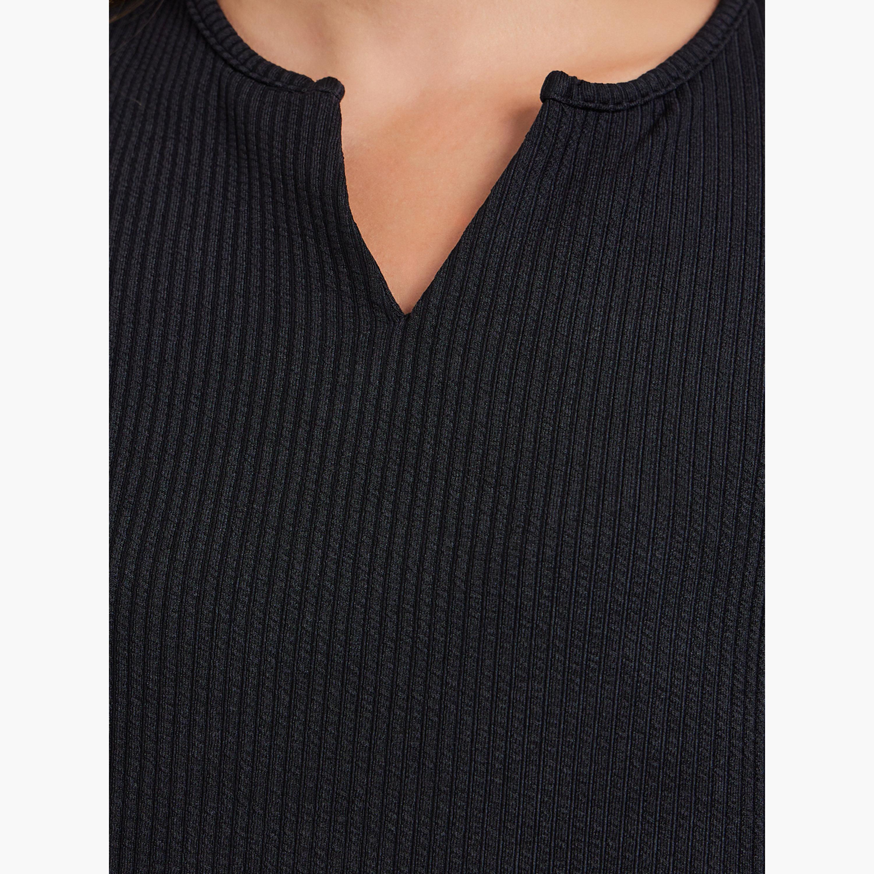 Styli Women Black Textured Knit Long Sleeve T-Shirt-women-clothing-tshirts-image-4