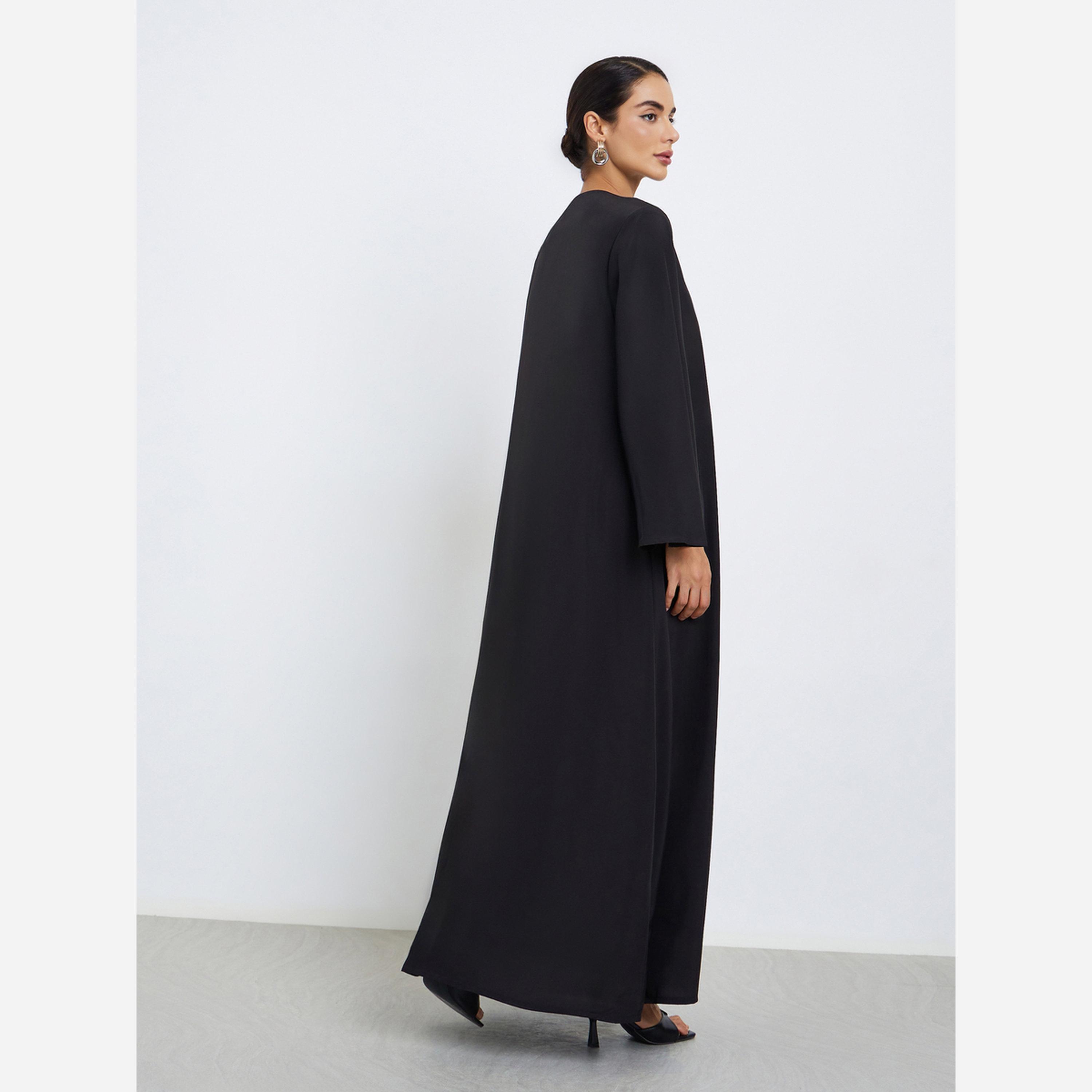 Styli Leaf Embroidery Front Open Abaya-women-arabicclothing-abayas-image-5