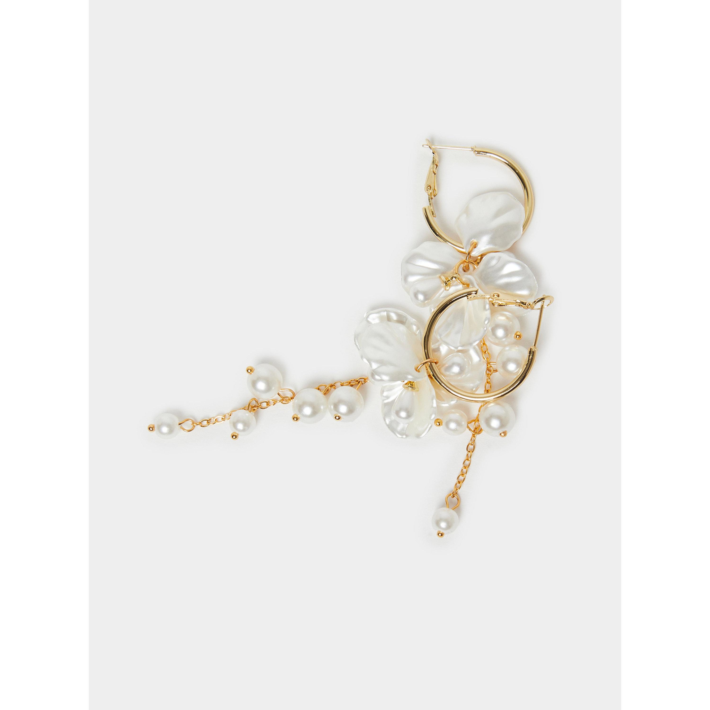 Styli Pearl and Floral Drop Hoop Earrings-women-watchesandjewellery-jewellery-earrings-image-3