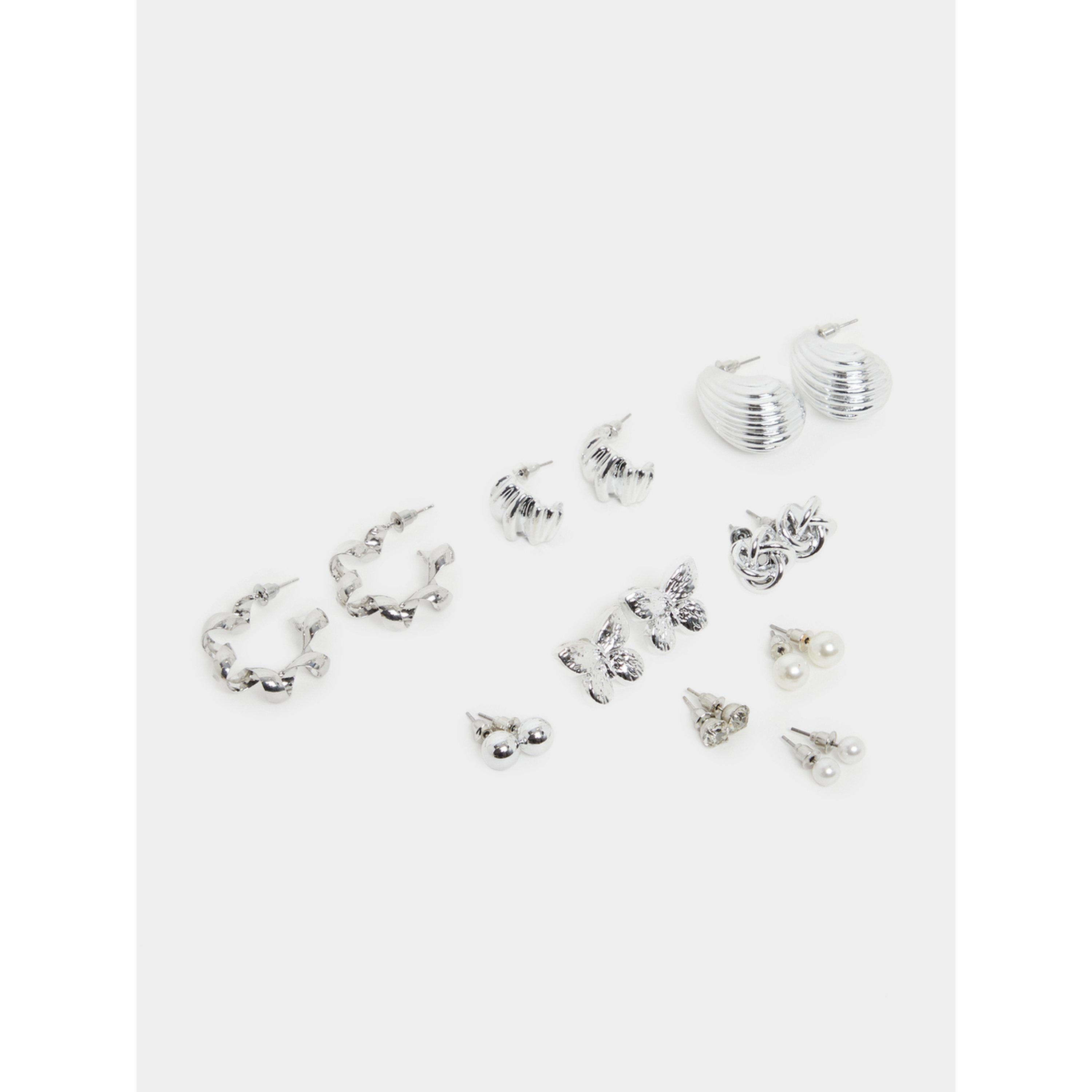 Styli Pack of 9 - Assorted Silver Earrings-women-watchesandjewellery-jewellery-earrings-image-1