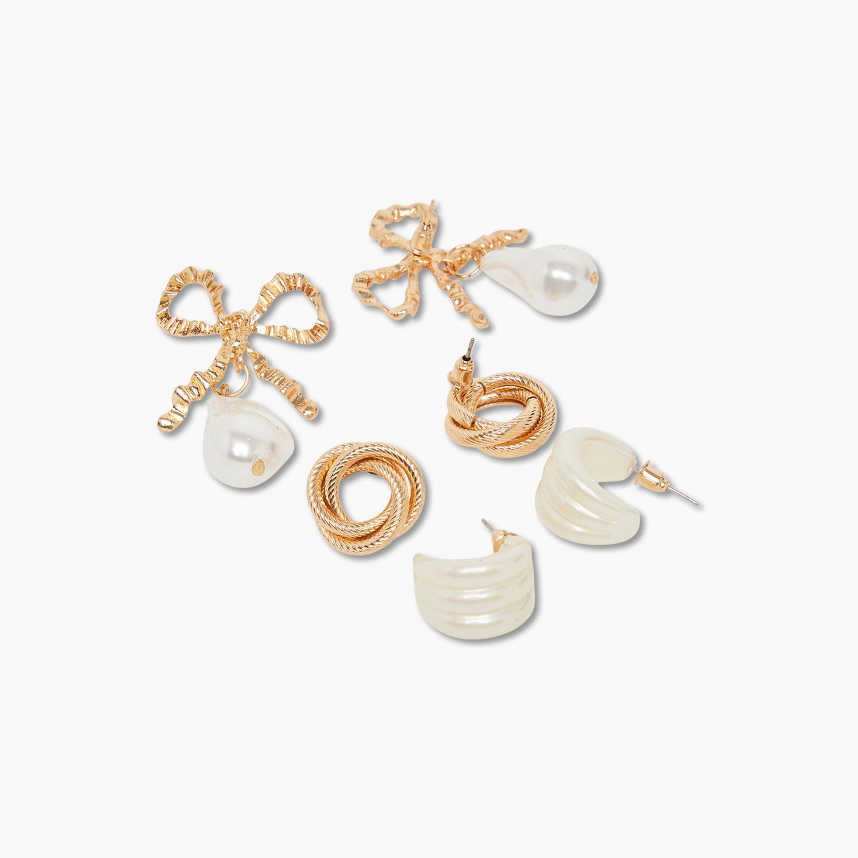 Styli Pack of 4 - Pearl Drop Earrings-women-watchesandjewellery-jewellery-earrings-image-2