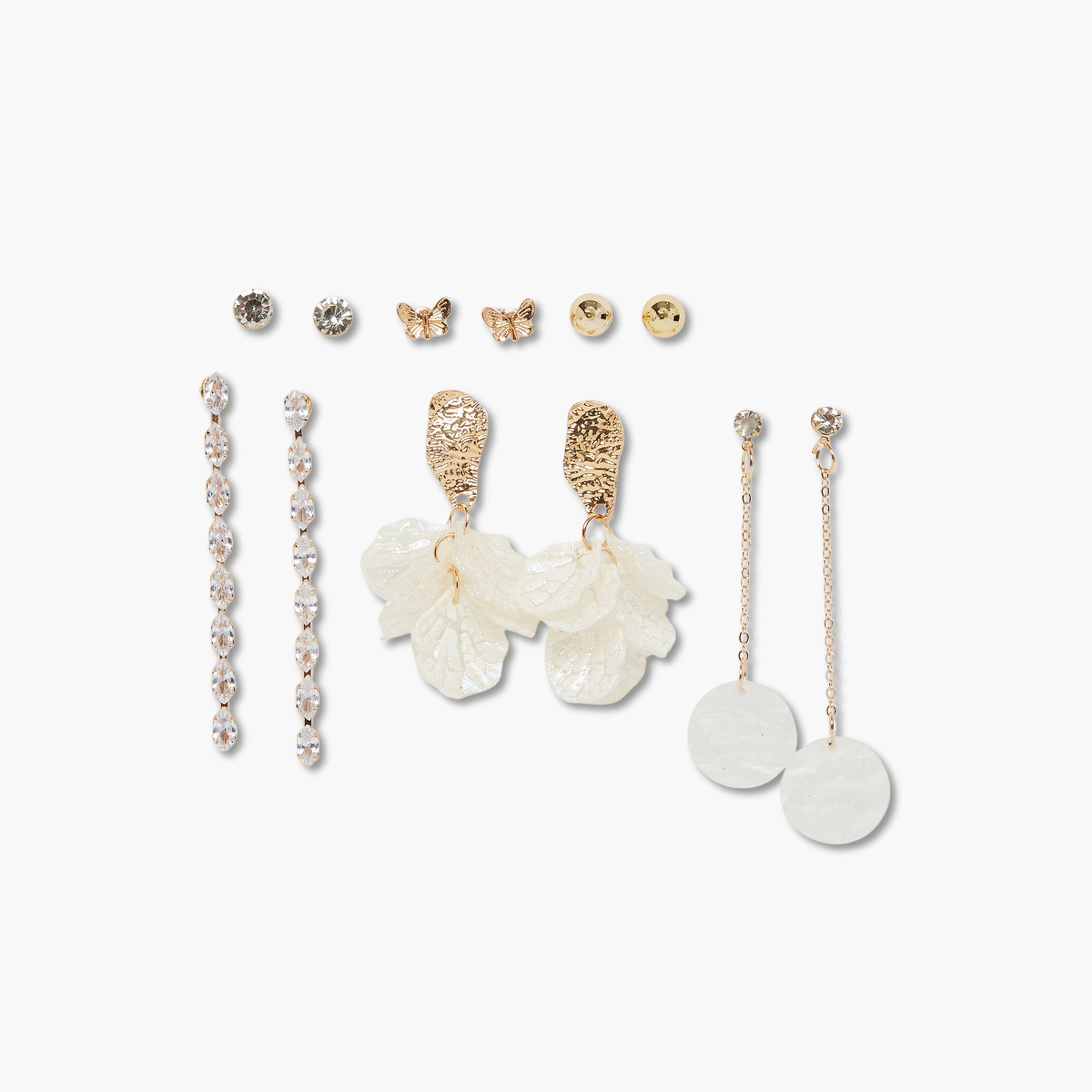 Styli Pack of 6 - Embellished Dandler Earrings-women-watchesandjewellery-jewellery-earrings-image-1