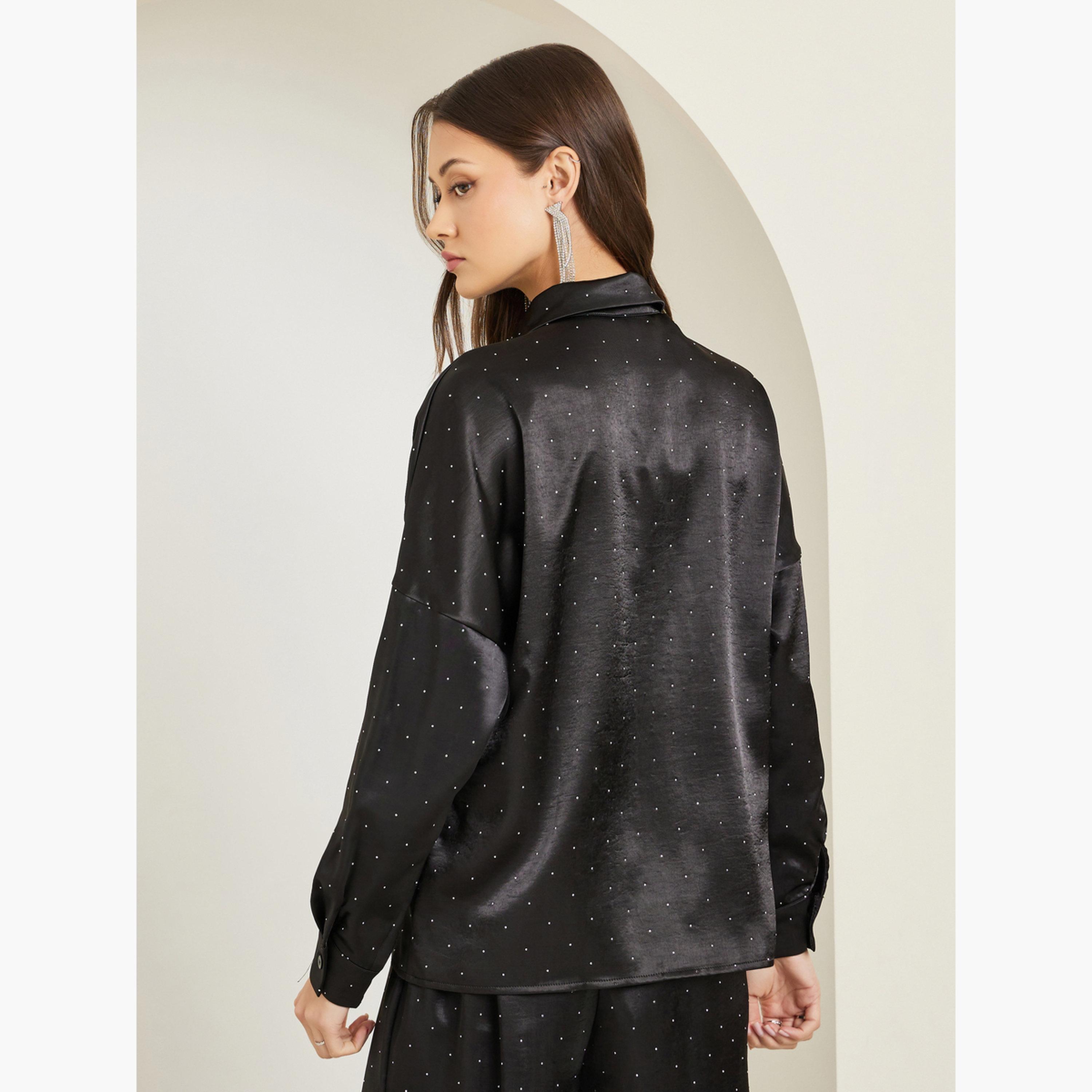 Styli Women Black Satin Embellished Shirt-women-clothing-shirtsandblouses-shirts-image-6