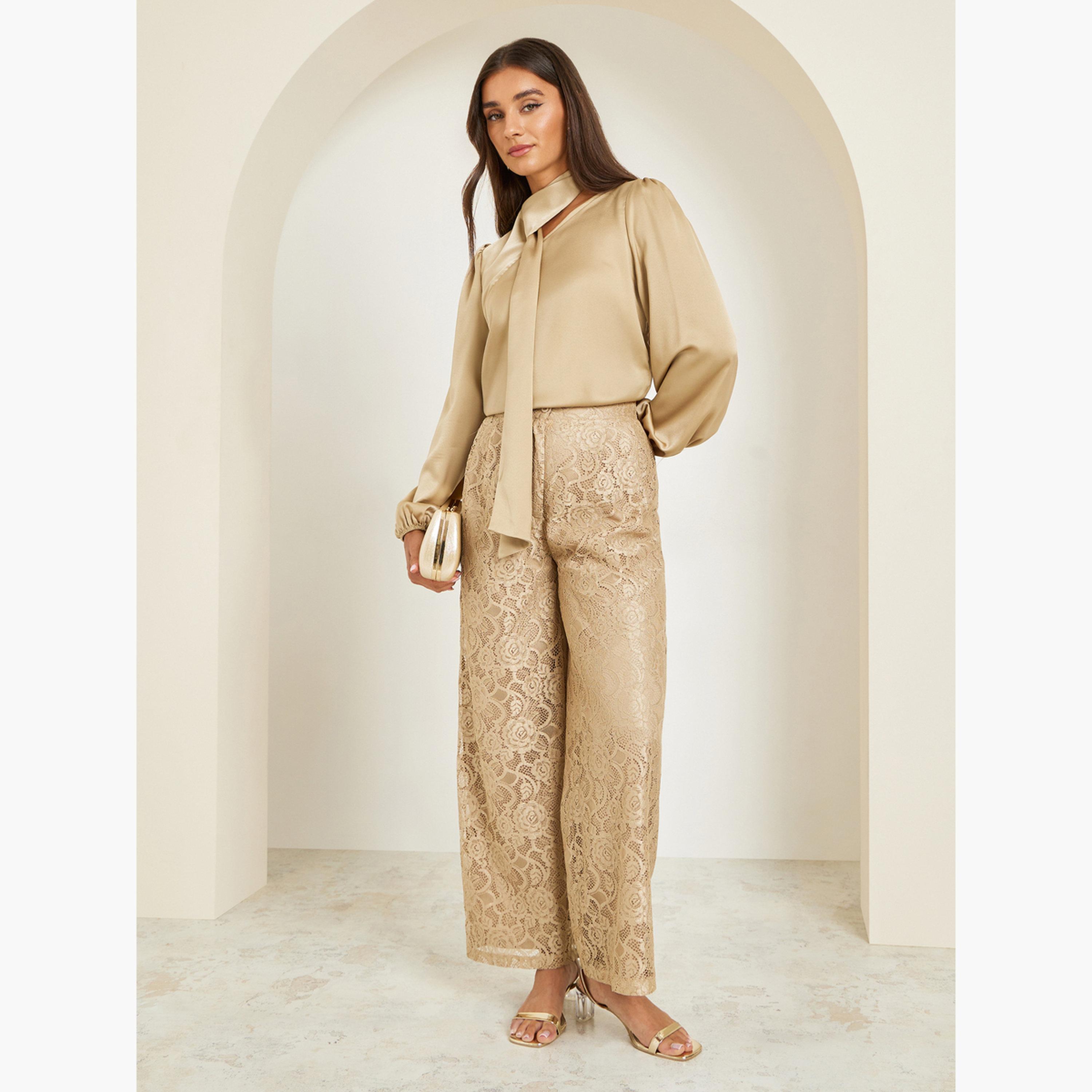 Styli Beige Tie-Neck Satin Blouse-women-clothing-shirtsandblouses-blouses-image-3