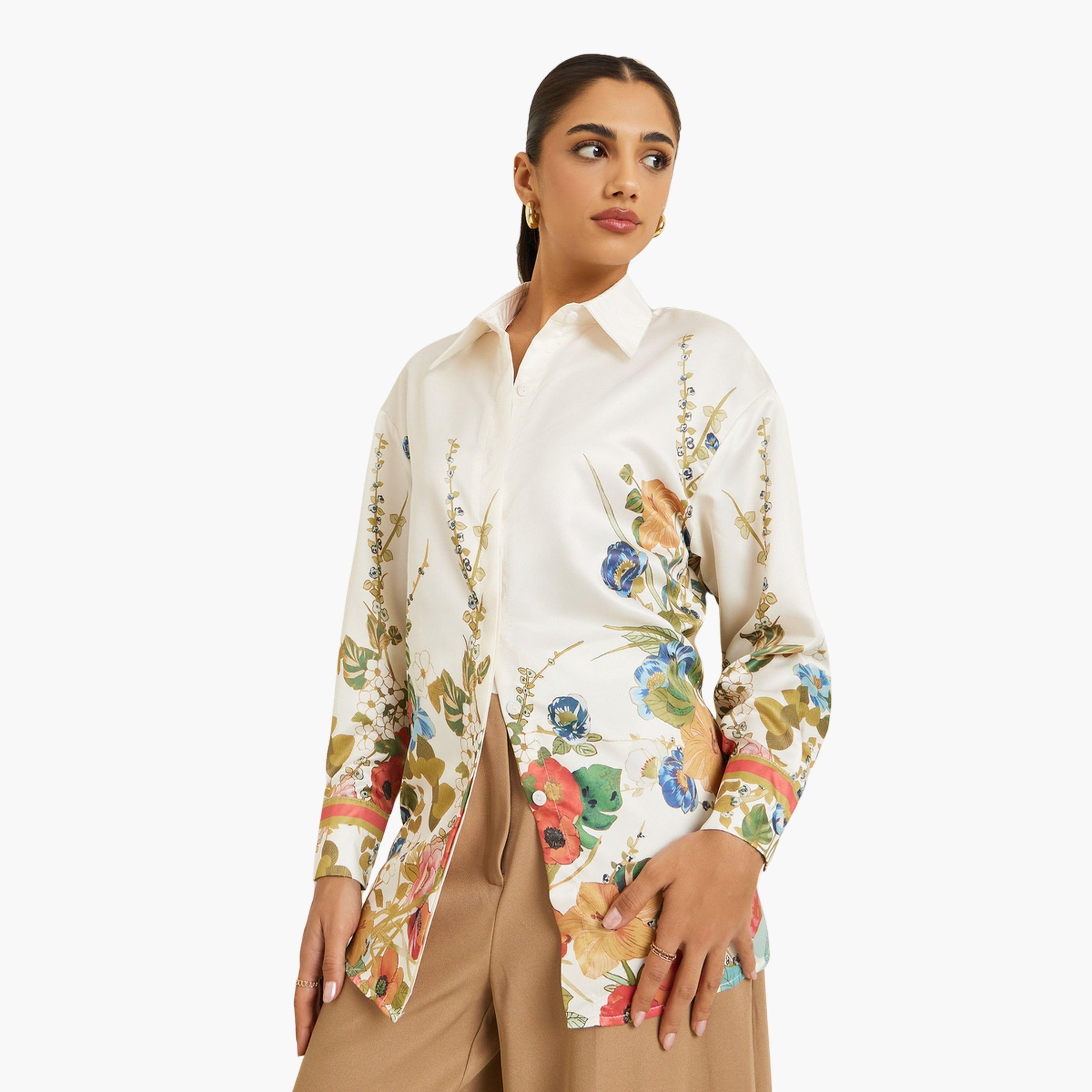 بلوزة ساتان طويل بطبعة زهور-women-clothing-shirtsandblouses-shirts-image-1