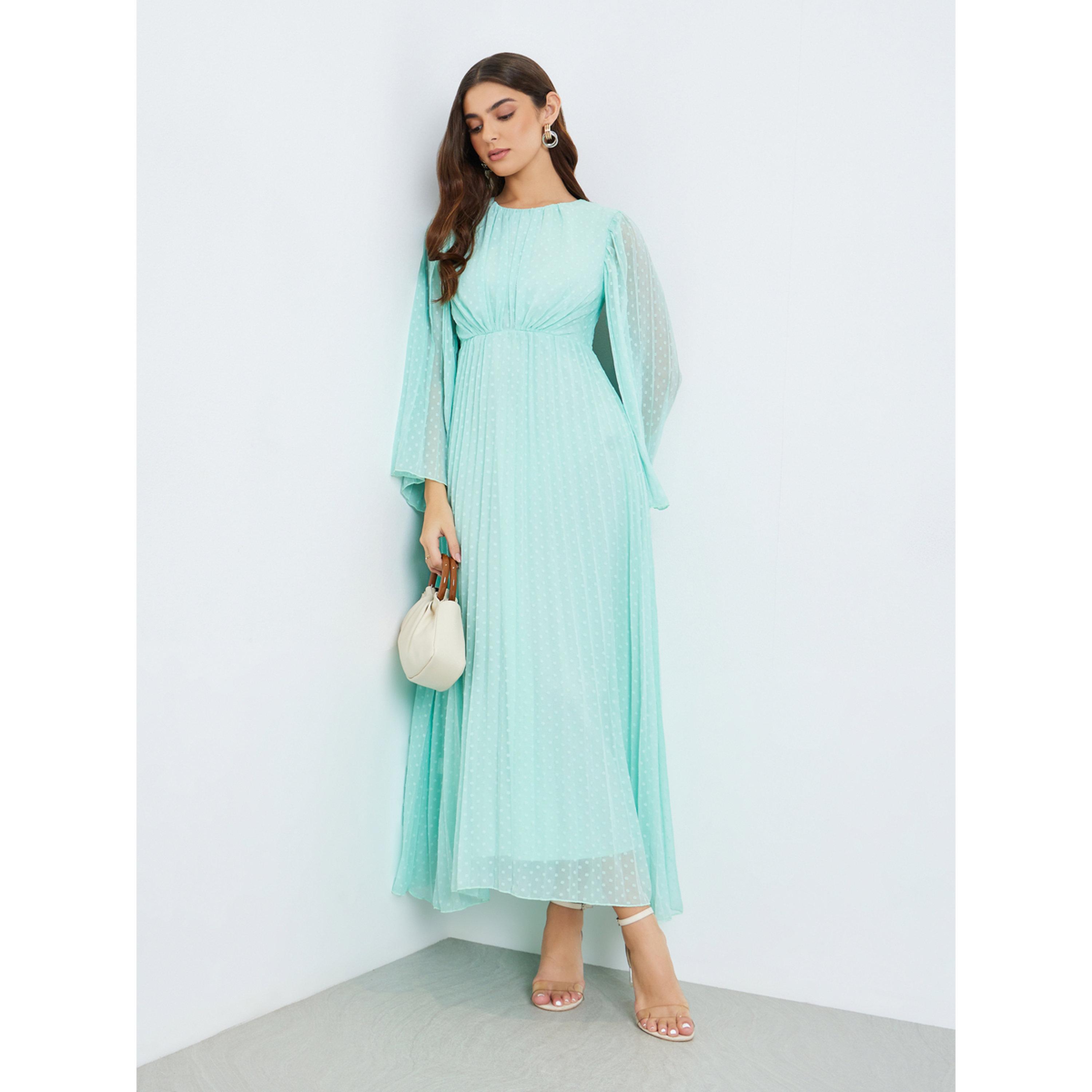 فستان طويل بقماش منسوج وحافة واسعة-women-clothing-dresses-image-1