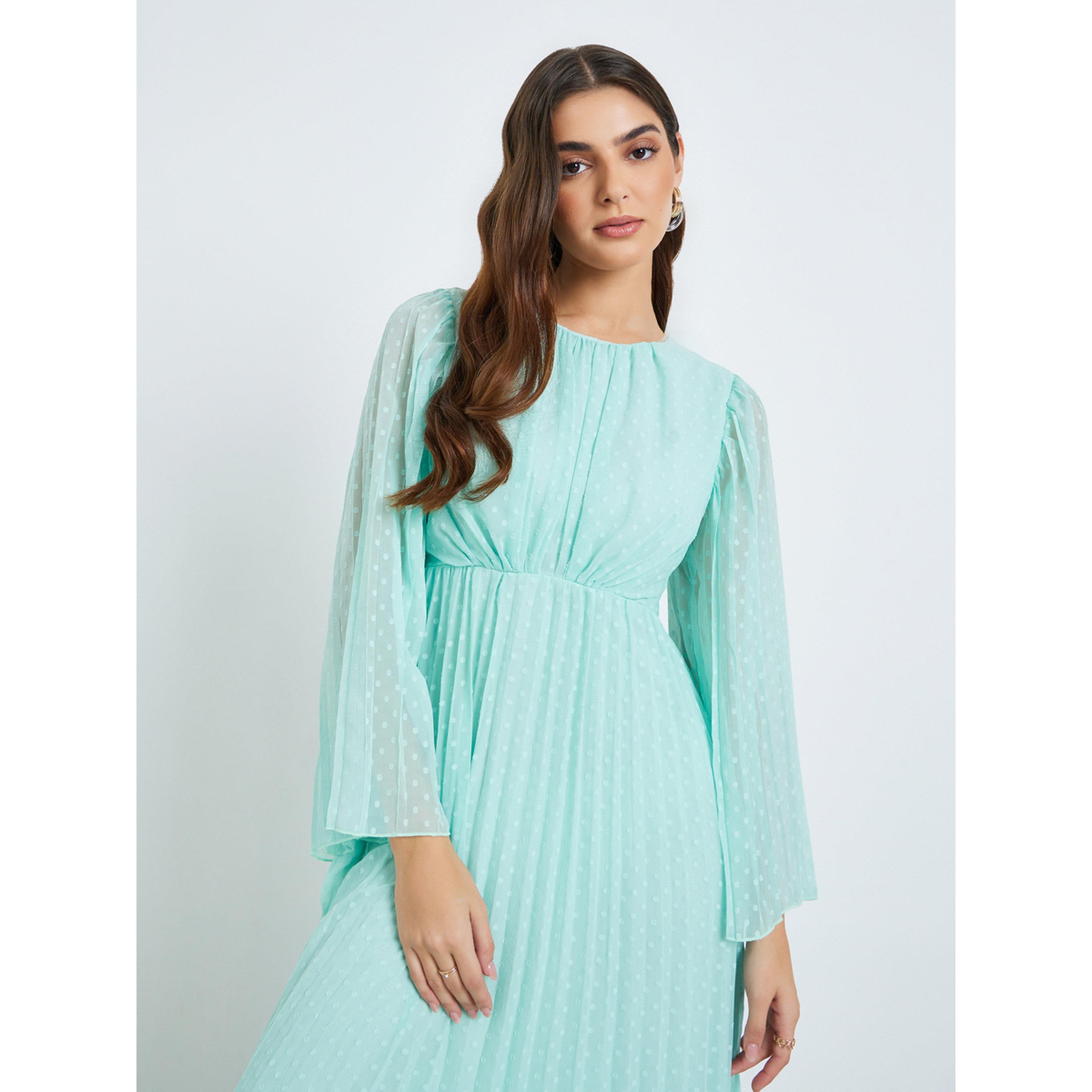 فستان طويل بقماش منسوج وحافة واسعة-women-clothing-dresses-image-2