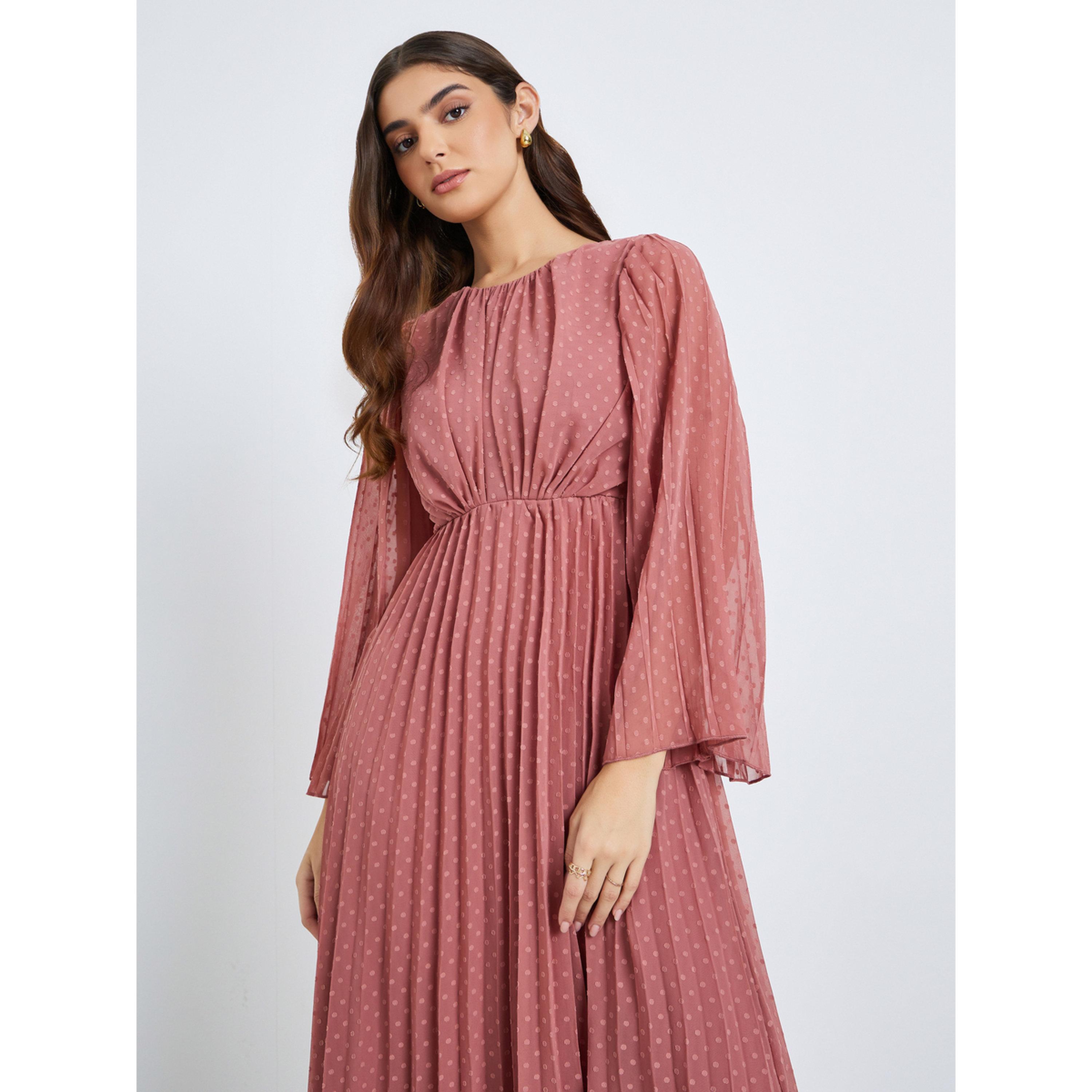 فستان طويل بقماش منسوج وحافة واسعة-women-clothing-dresses-image-2