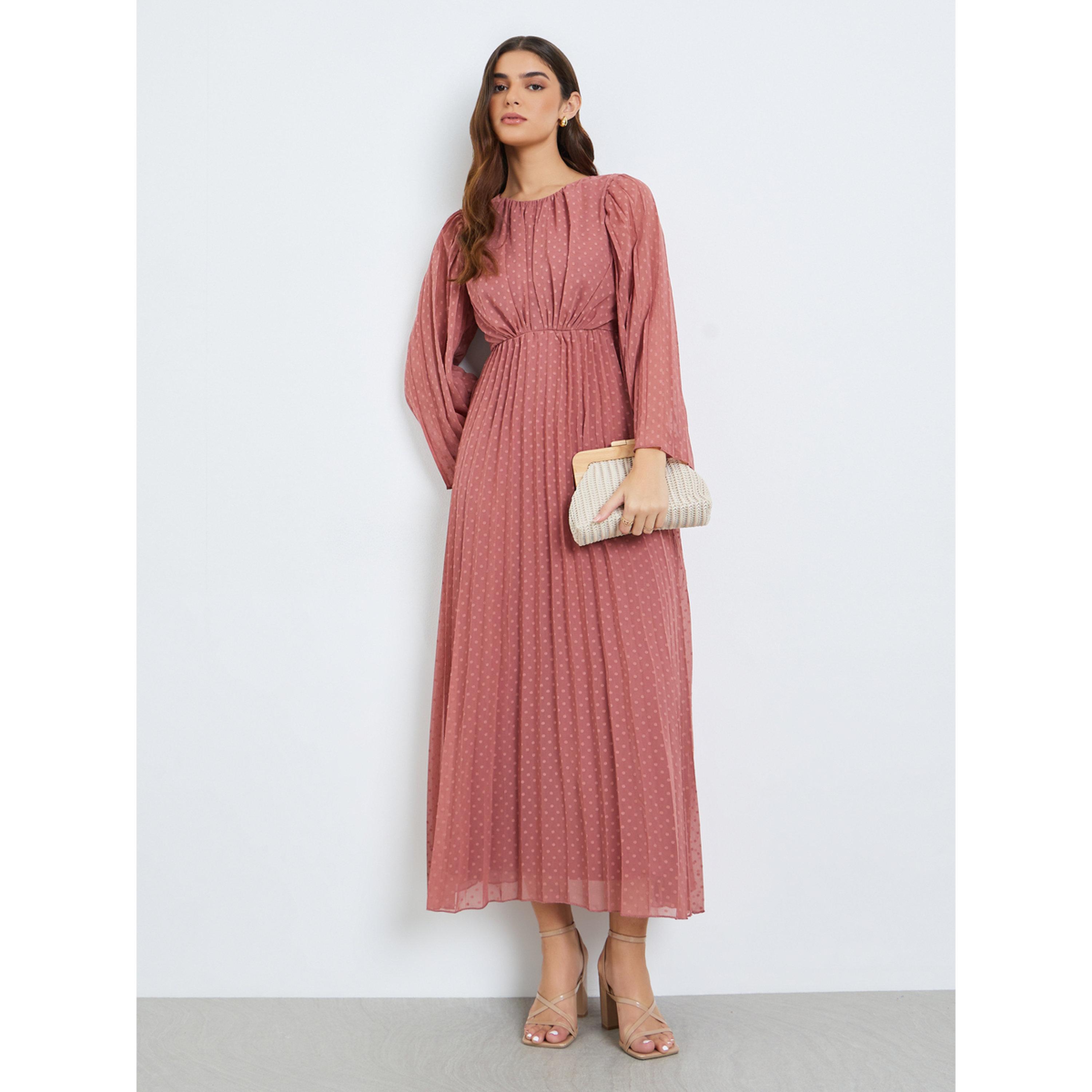 فستان طويل بقماش منسوج وحافة واسعة-women-clothing-dresses-image-3