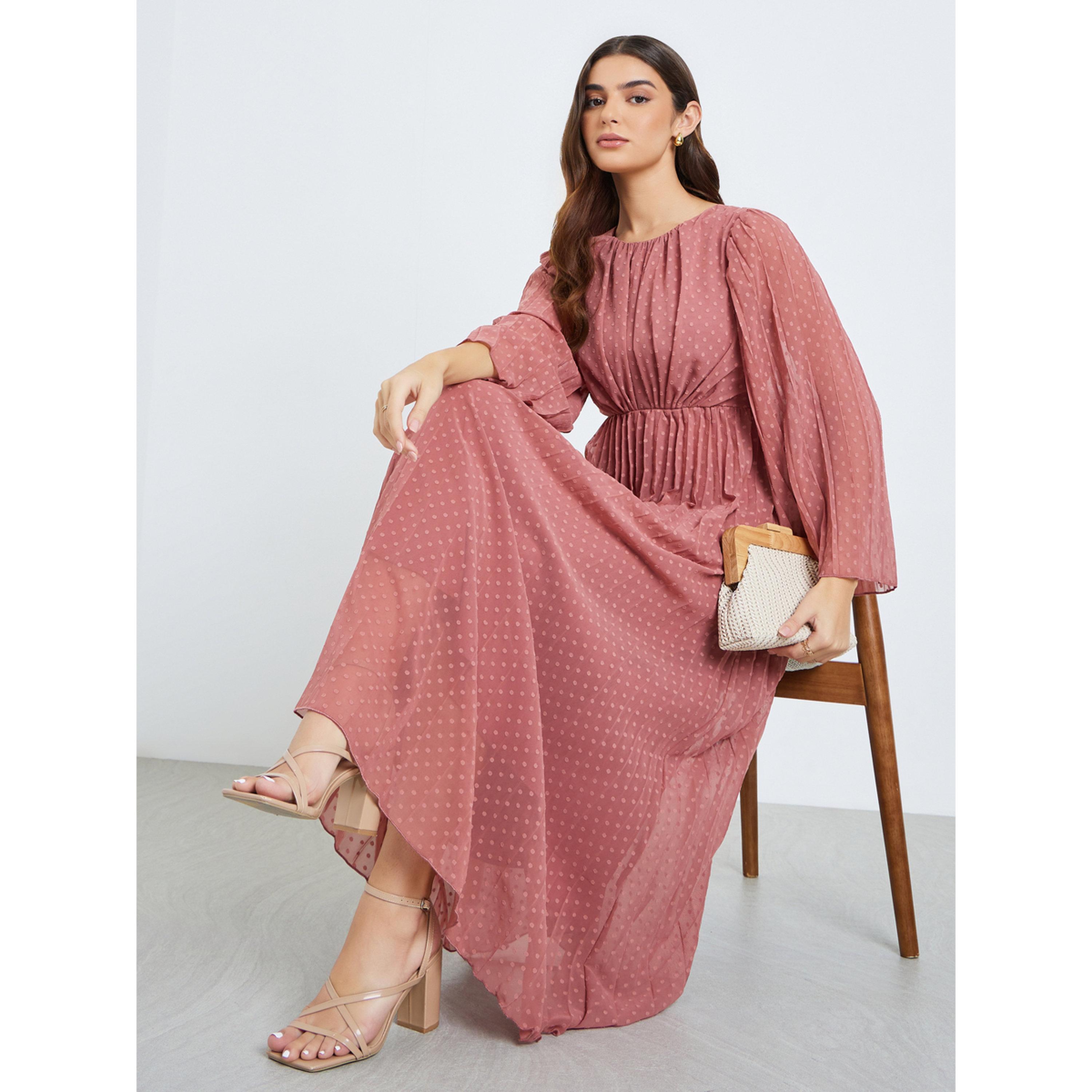 فستان طويل بقماش منسوج وحافة واسعة-women-clothing-dresses-image-4