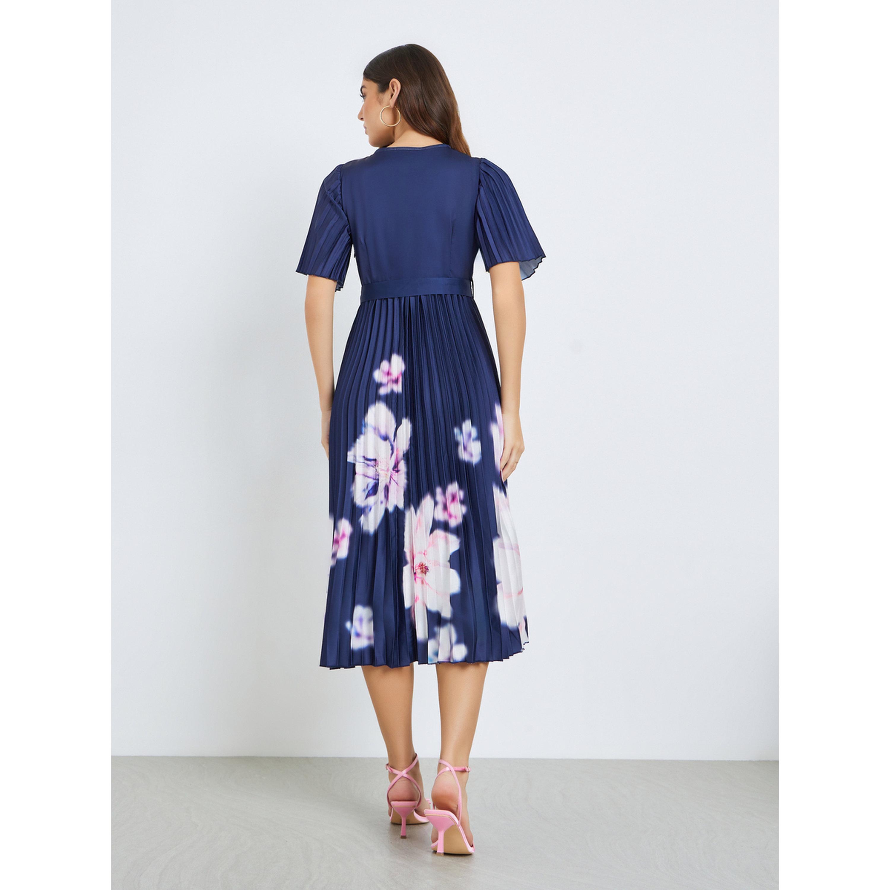 فستان ميدي نسائي لف مكسر بنقشة زهور-women-clothing-dresses-image-4