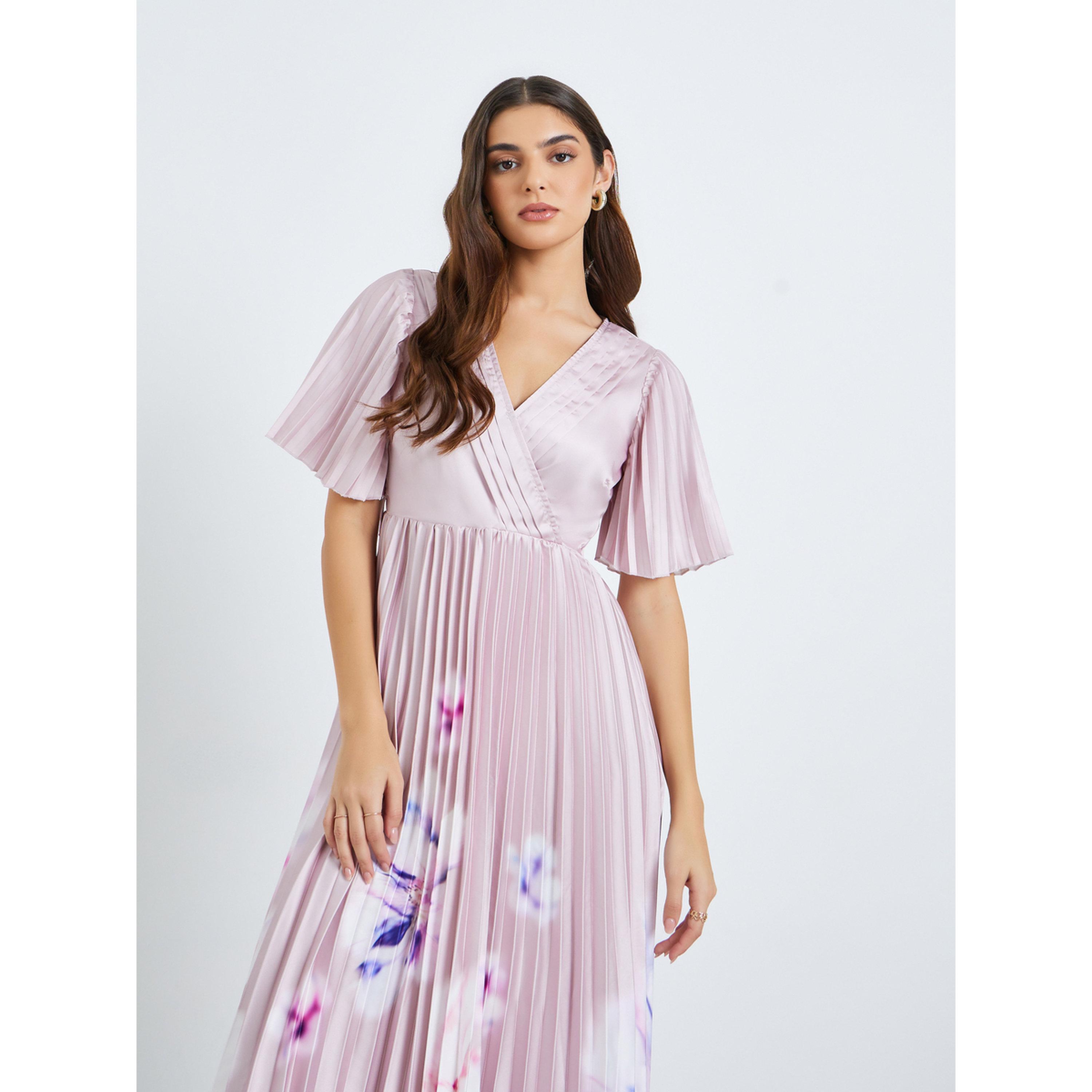 فستان ميدي نسائي لف مكسر بنقشة زهور-women-clothing-dresses-image-2