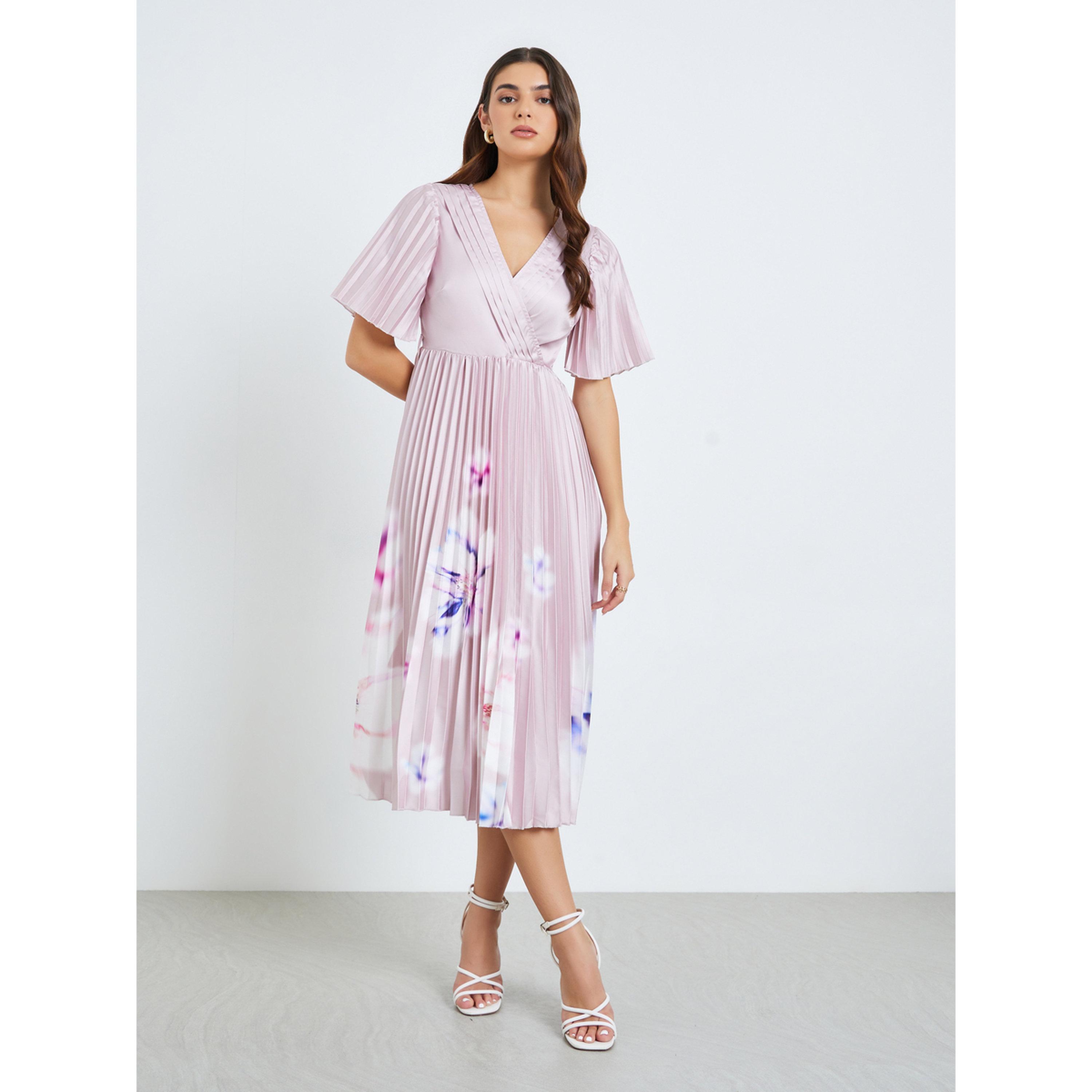 فستان ميدي نسائي لف مكسر بنقشة زهور-women-clothing-dresses-image-3