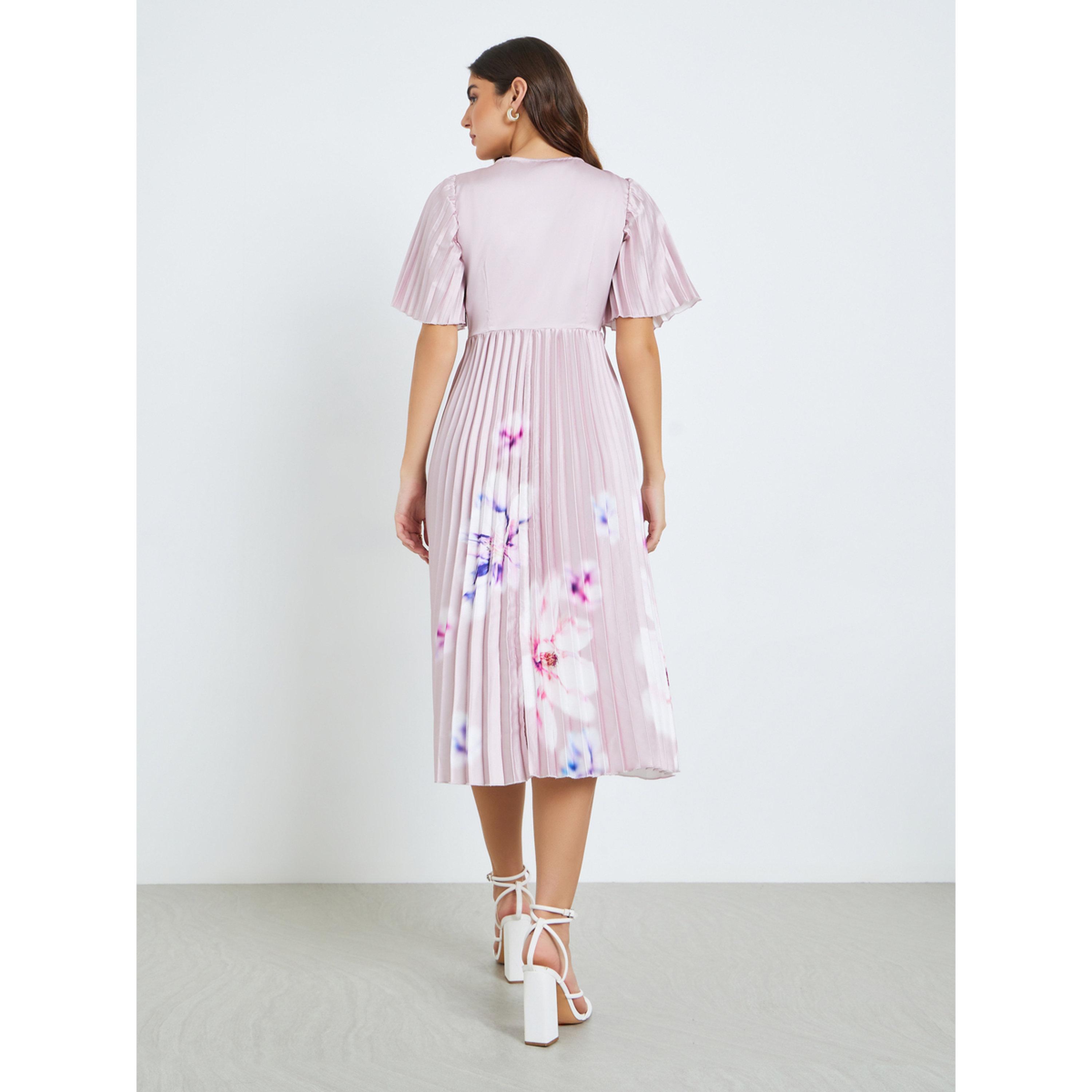 فستان ميدي نسائي لف مكسر بنقشة زهور-women-clothing-dresses-image-4