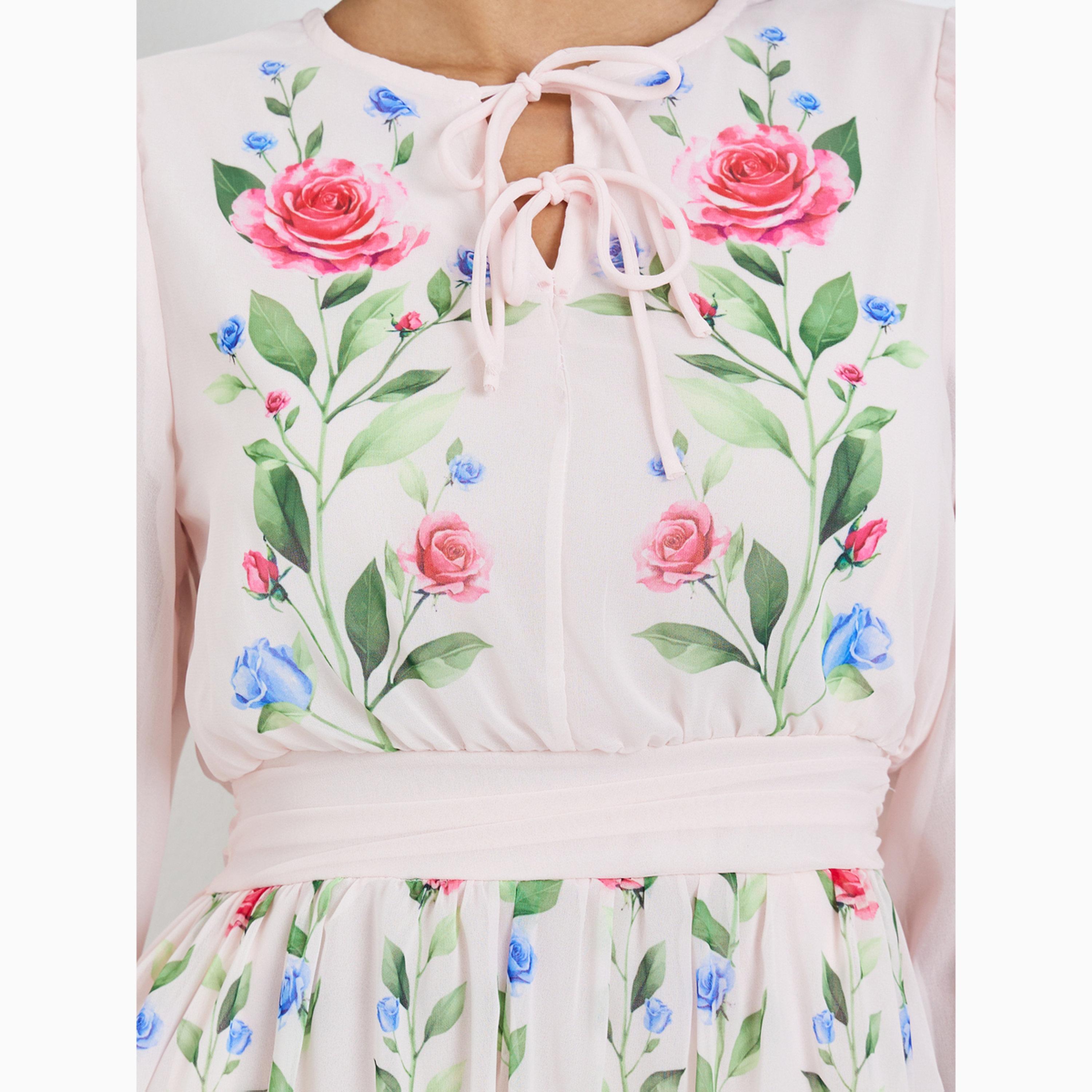 فستان طويل بنقشة زهور وربطة عنق-women-clothing-dresses-image-4