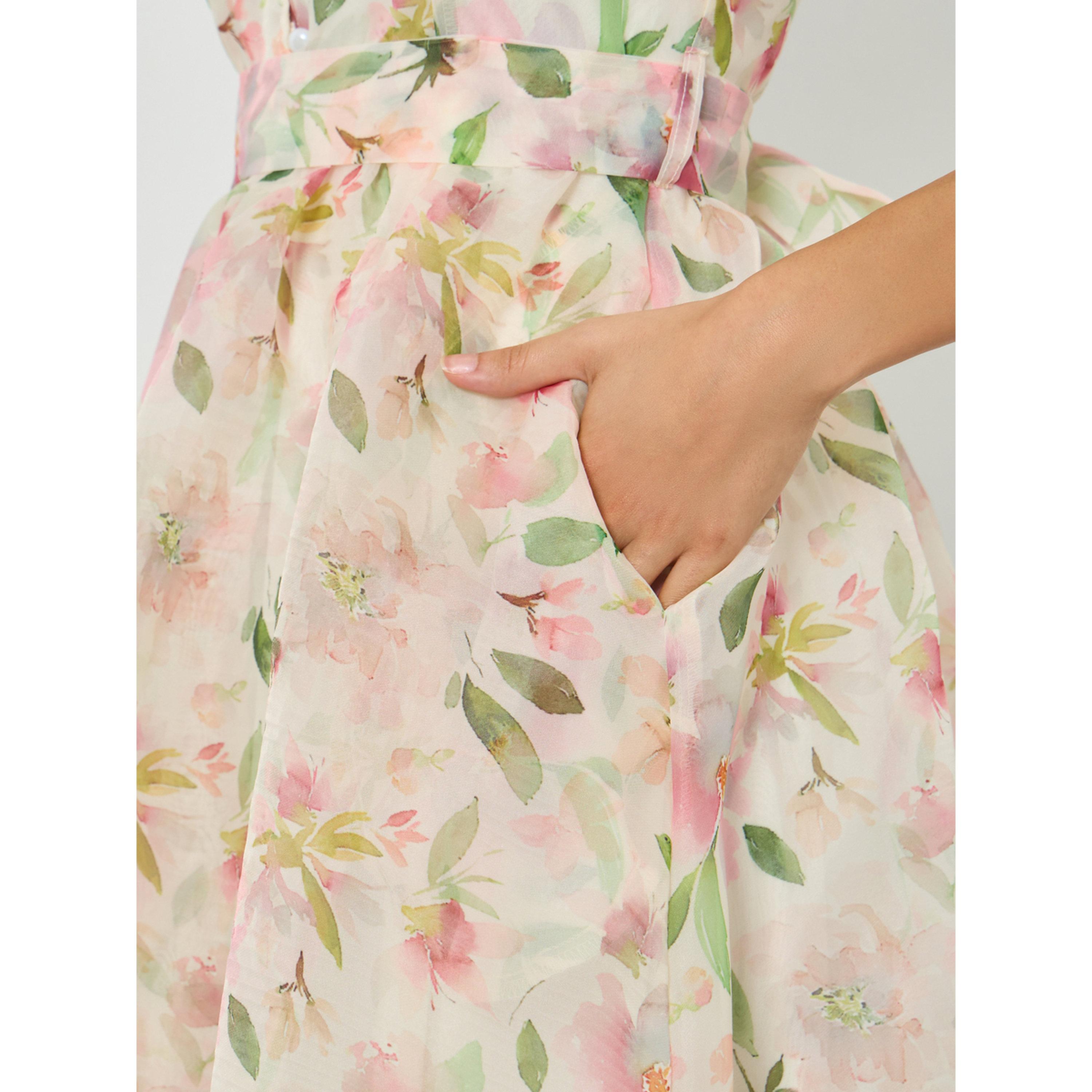 فستان طويل بأكمام منفوخة وطبعة زهور وحزام ربط-women-clothing-dresses-image-5