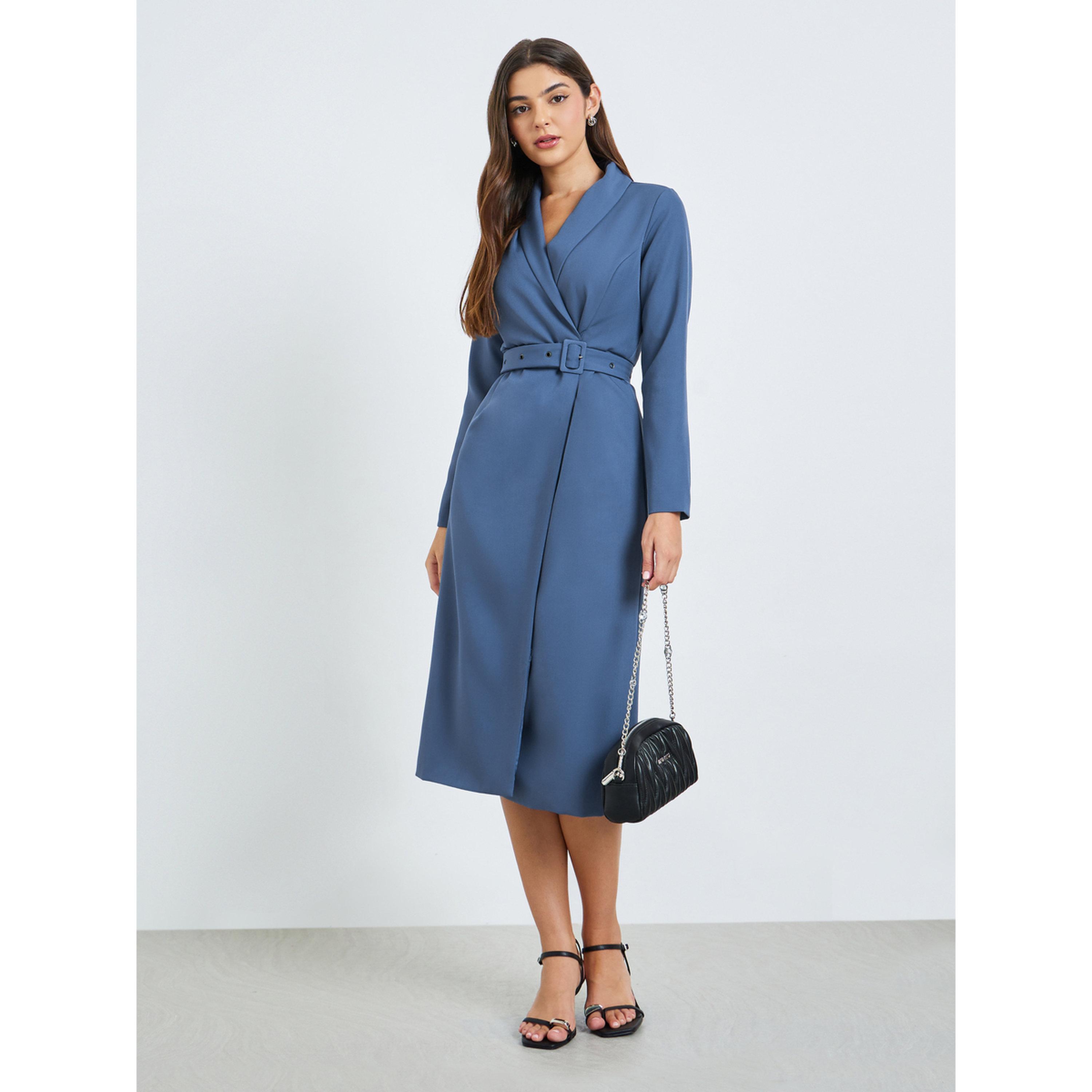 فستان ميدي بتصميم بليزر وحزام بإبزيم-women-clothing-dresses-image-1
