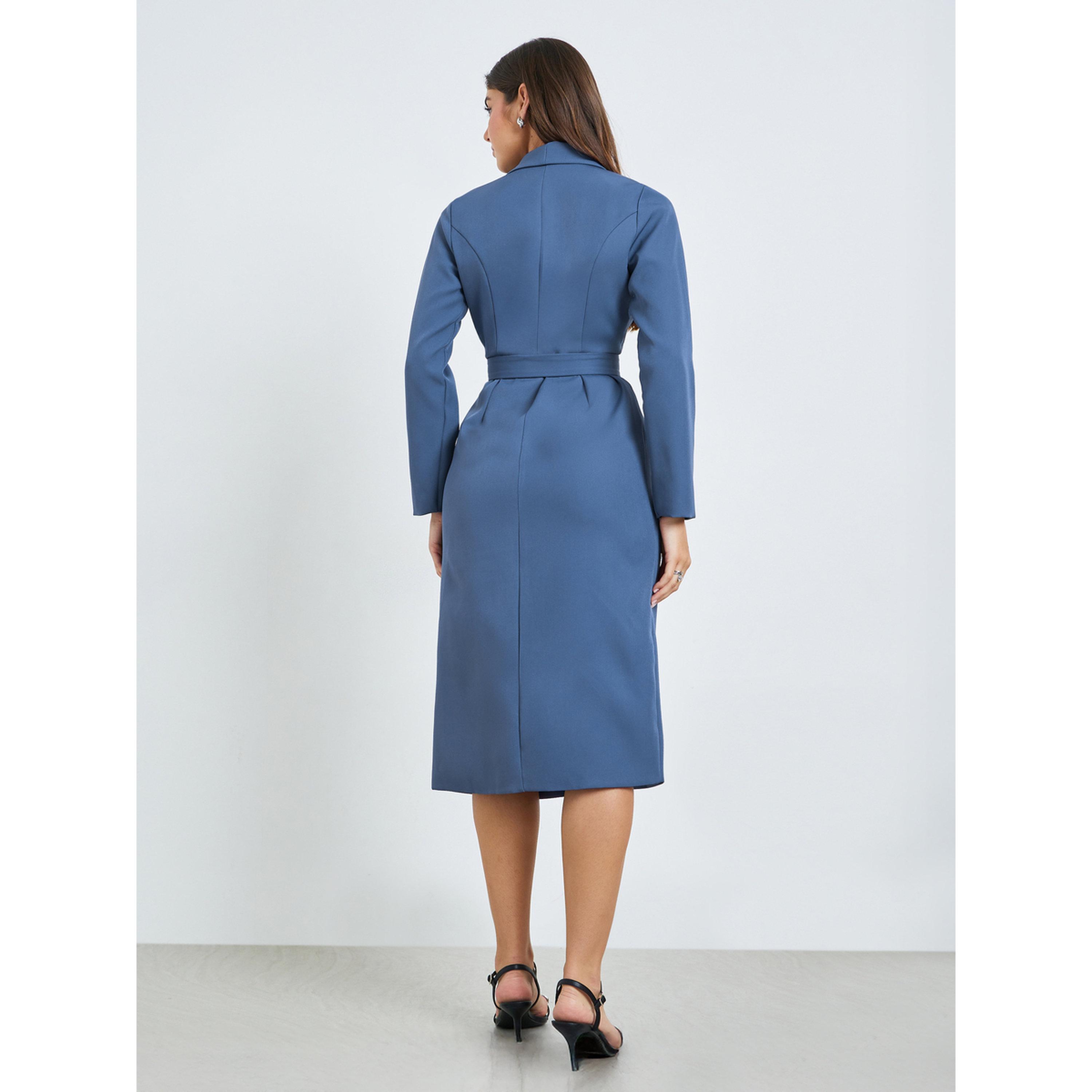 Styli Blue Blazer Midi Dress with Buckle Belt-women-clothing-dresses-image-4