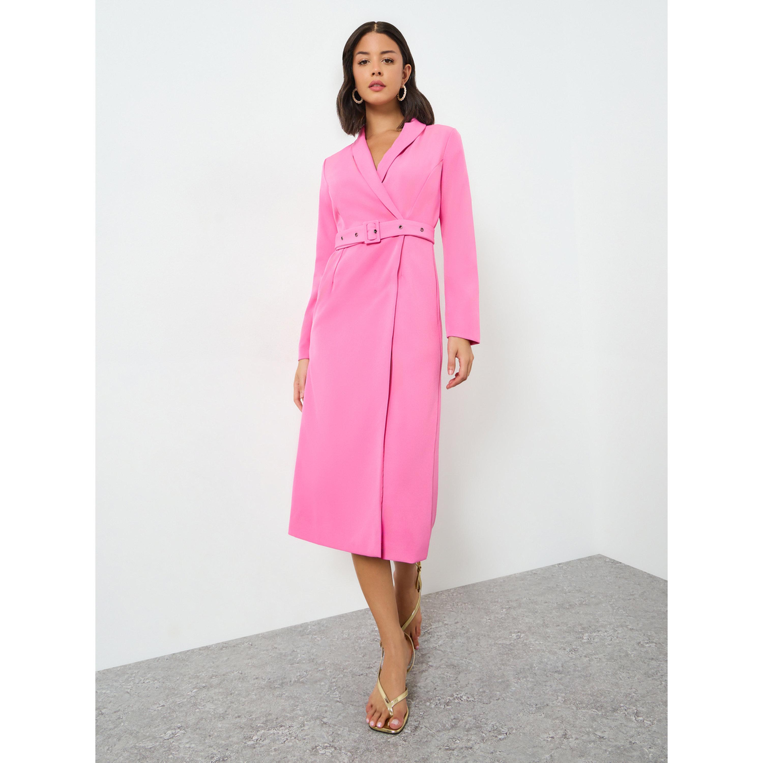 Styli Pink Blazer Midi Dress with Buckle Belt-women-clothing-dresses-image-1