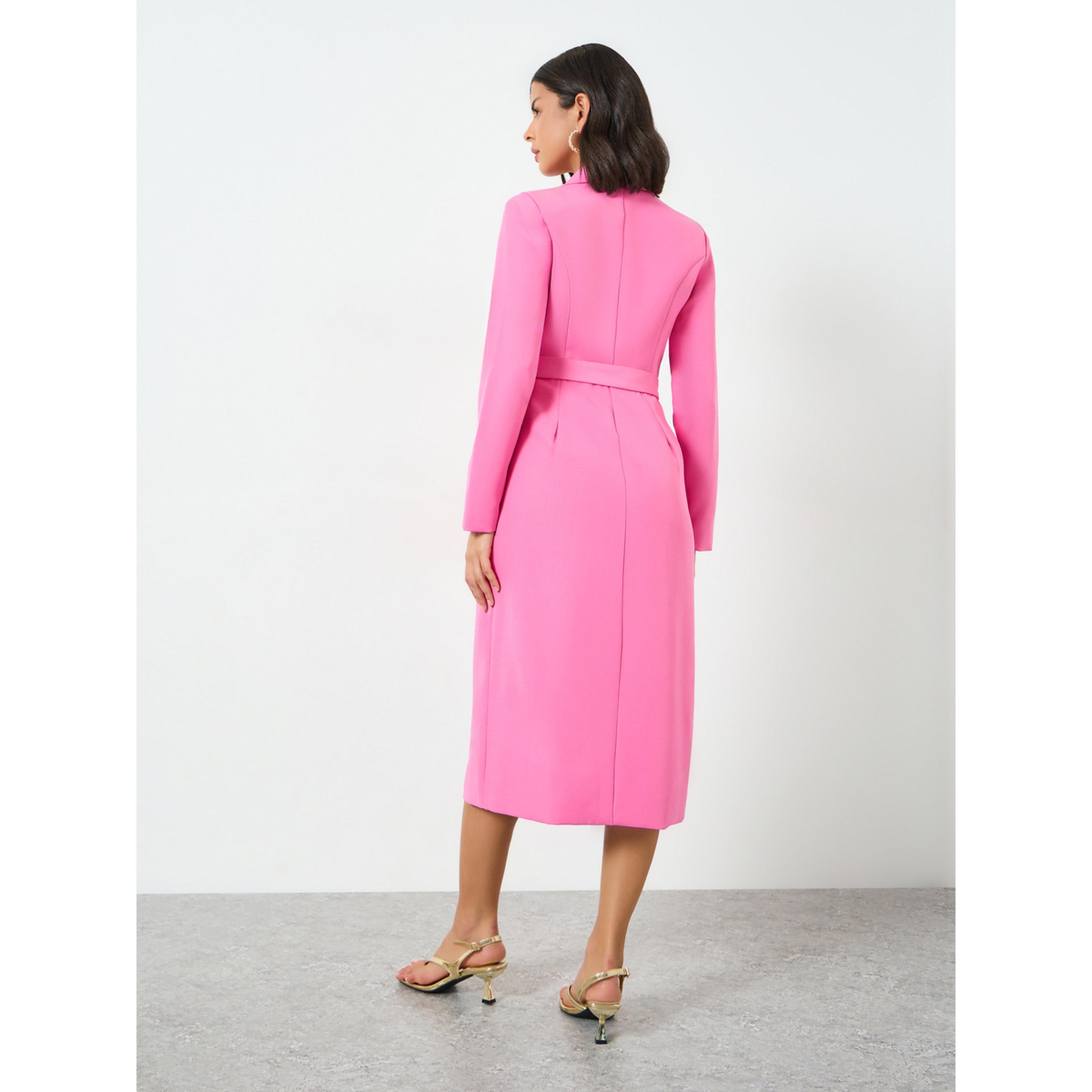 Styli Pink Blazer Midi Dress with Buckle Belt-women-clothing-dresses-image-4