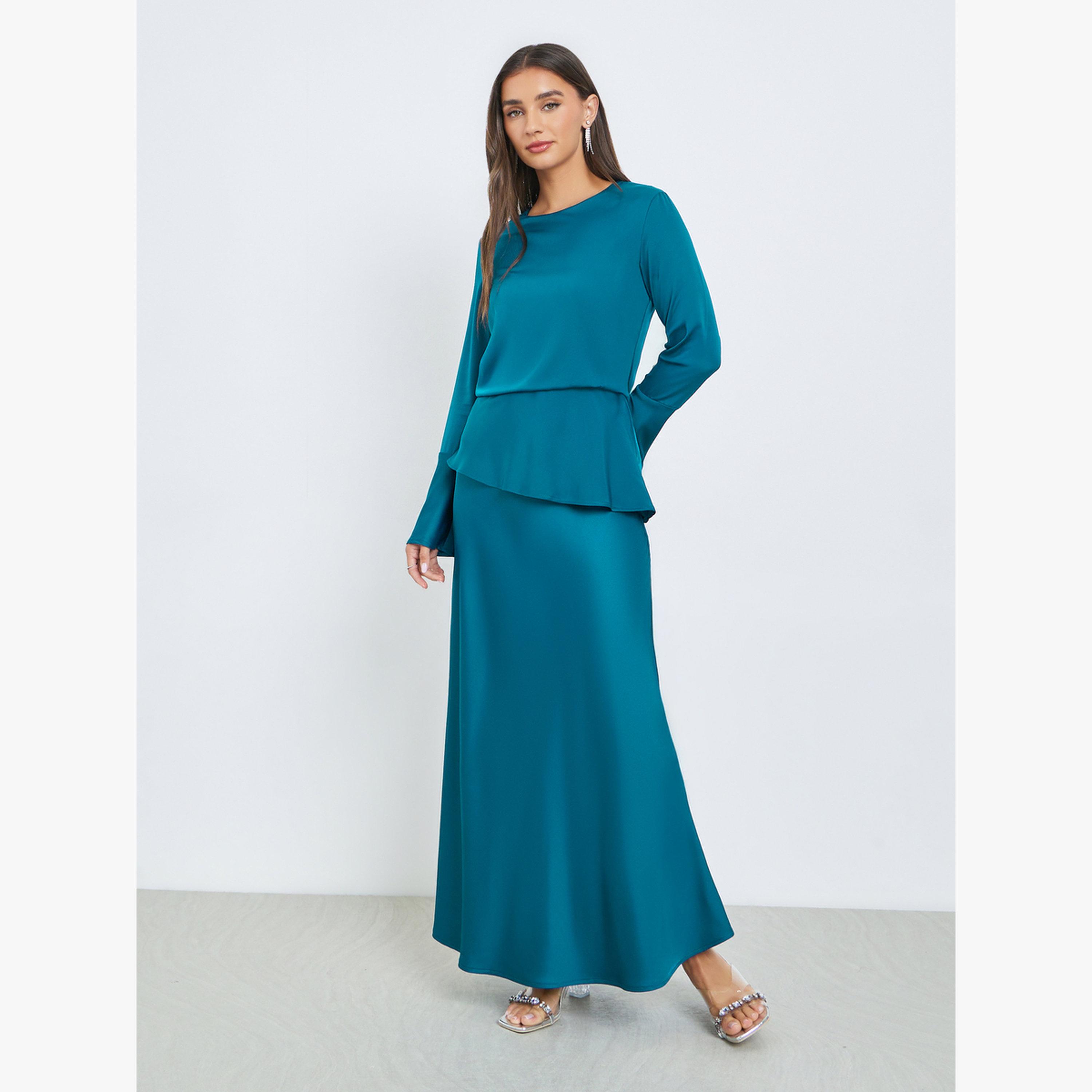 فستان طويل ساتان بأكمام جرس-women-clothing-dresses-image-1