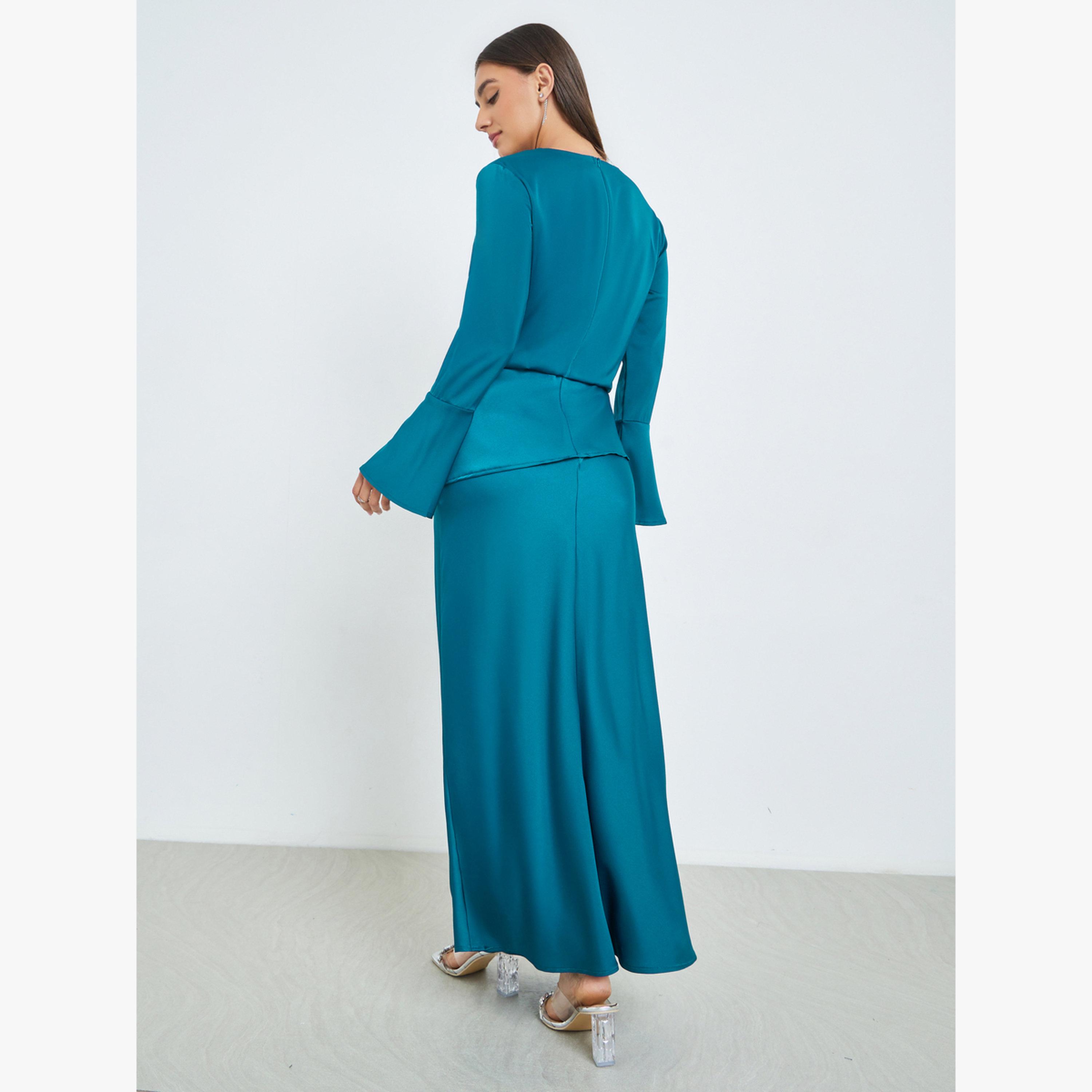 فستان طويل ساتان بأكمام جرس-women-clothing-dresses-image-4