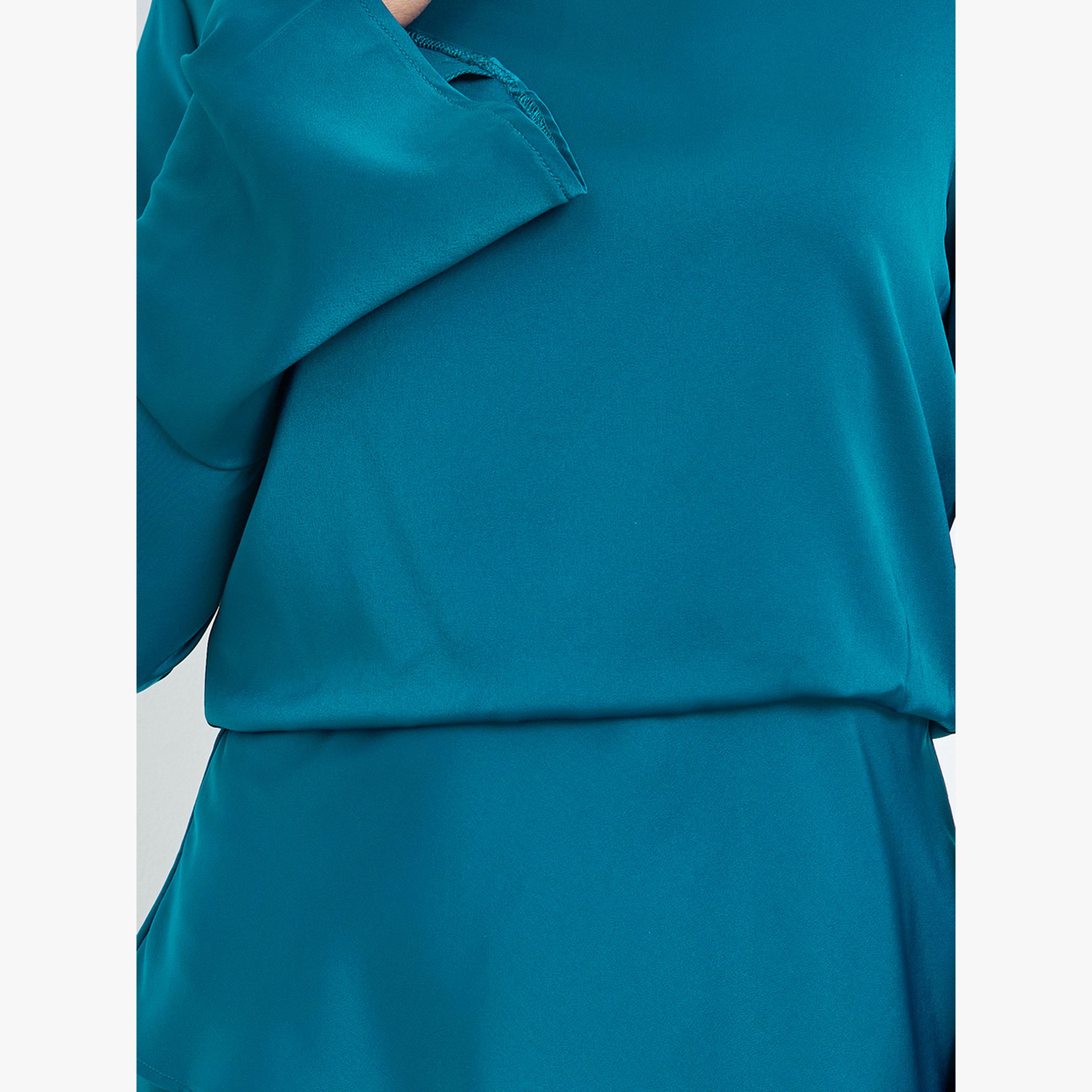 Styli Blue Satin Bell Sleeves Maxi Dress-women-clothing-dresses-image-5