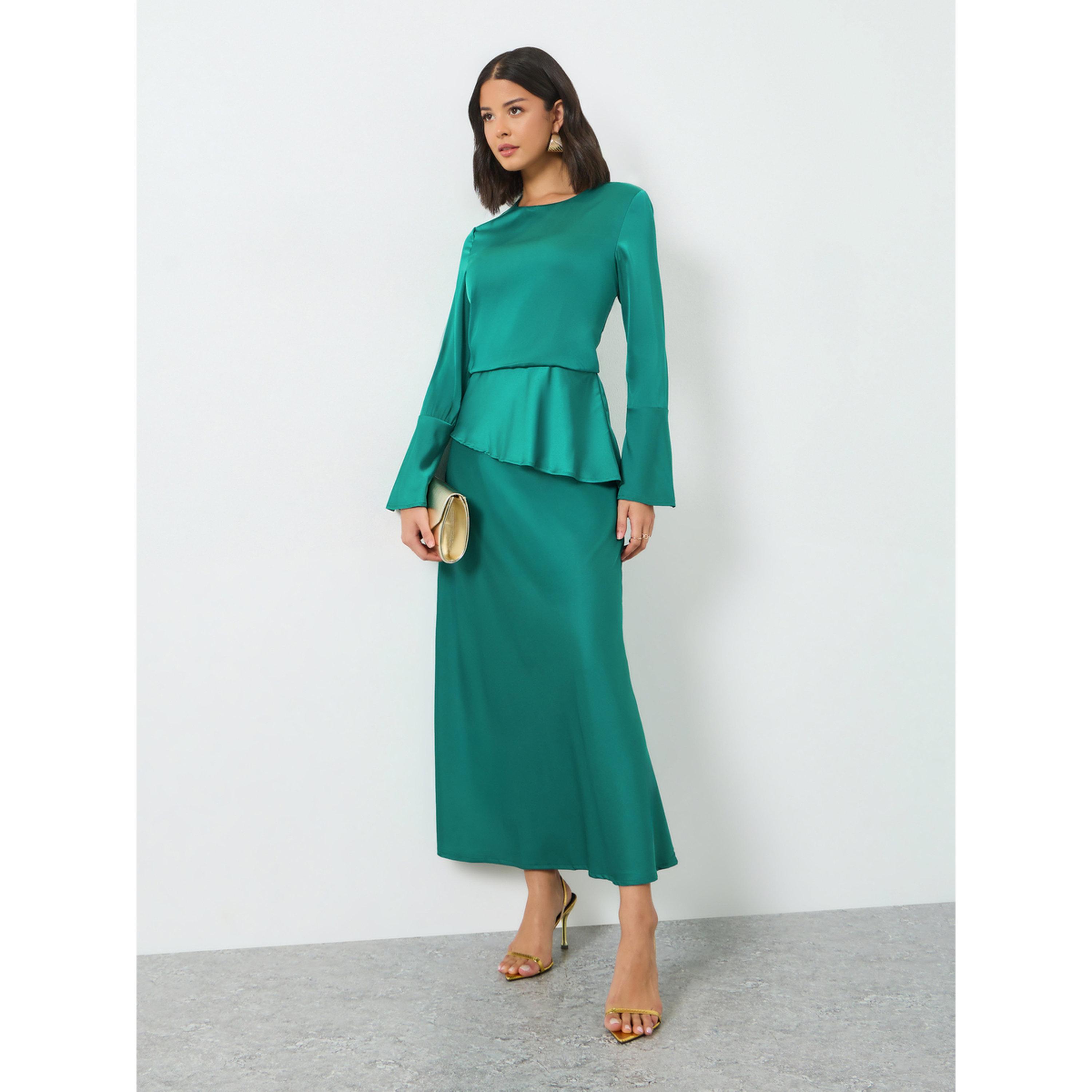 فستان طويل ساتان بأكمام جرس-women-clothing-dresses-image-1