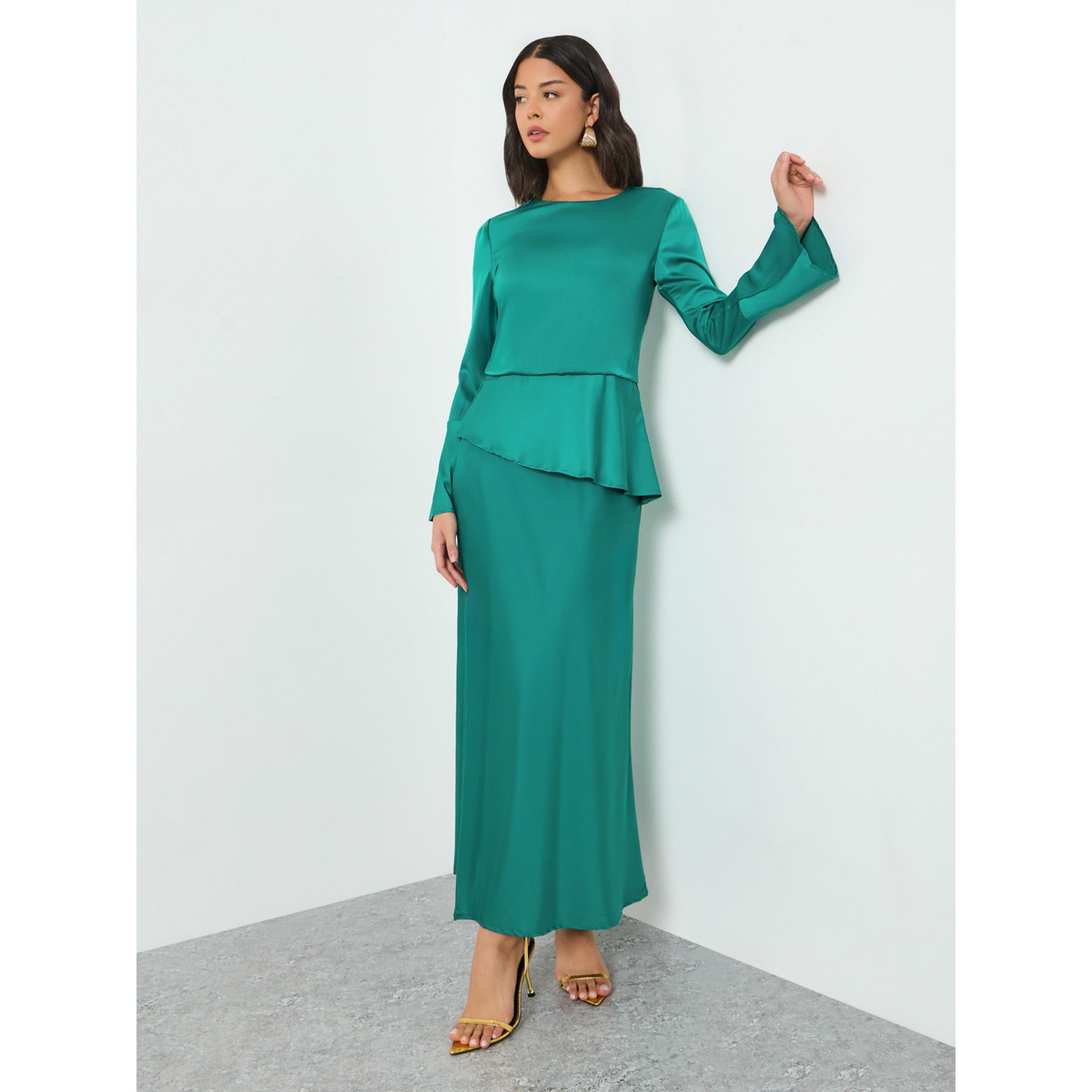 Styli Green Satin Bell Sleeves Maxi Dress-women-clothing-dresses-image-3