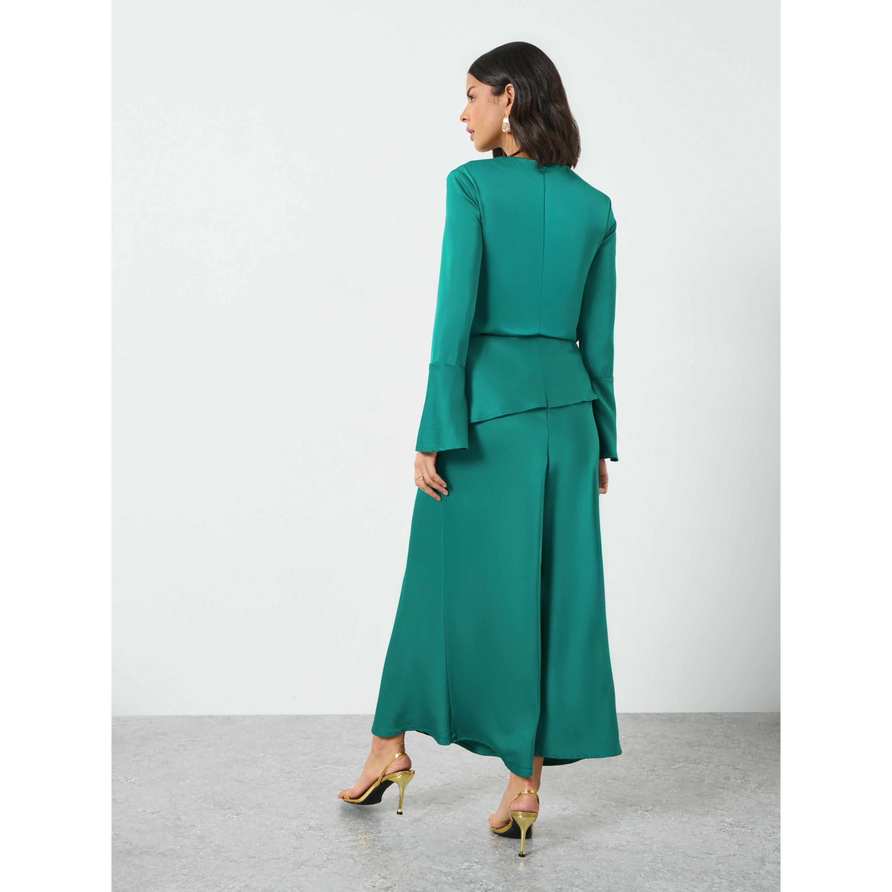Styli Green Satin Bell Sleeves Maxi Dress-women-clothing-dresses-image-4