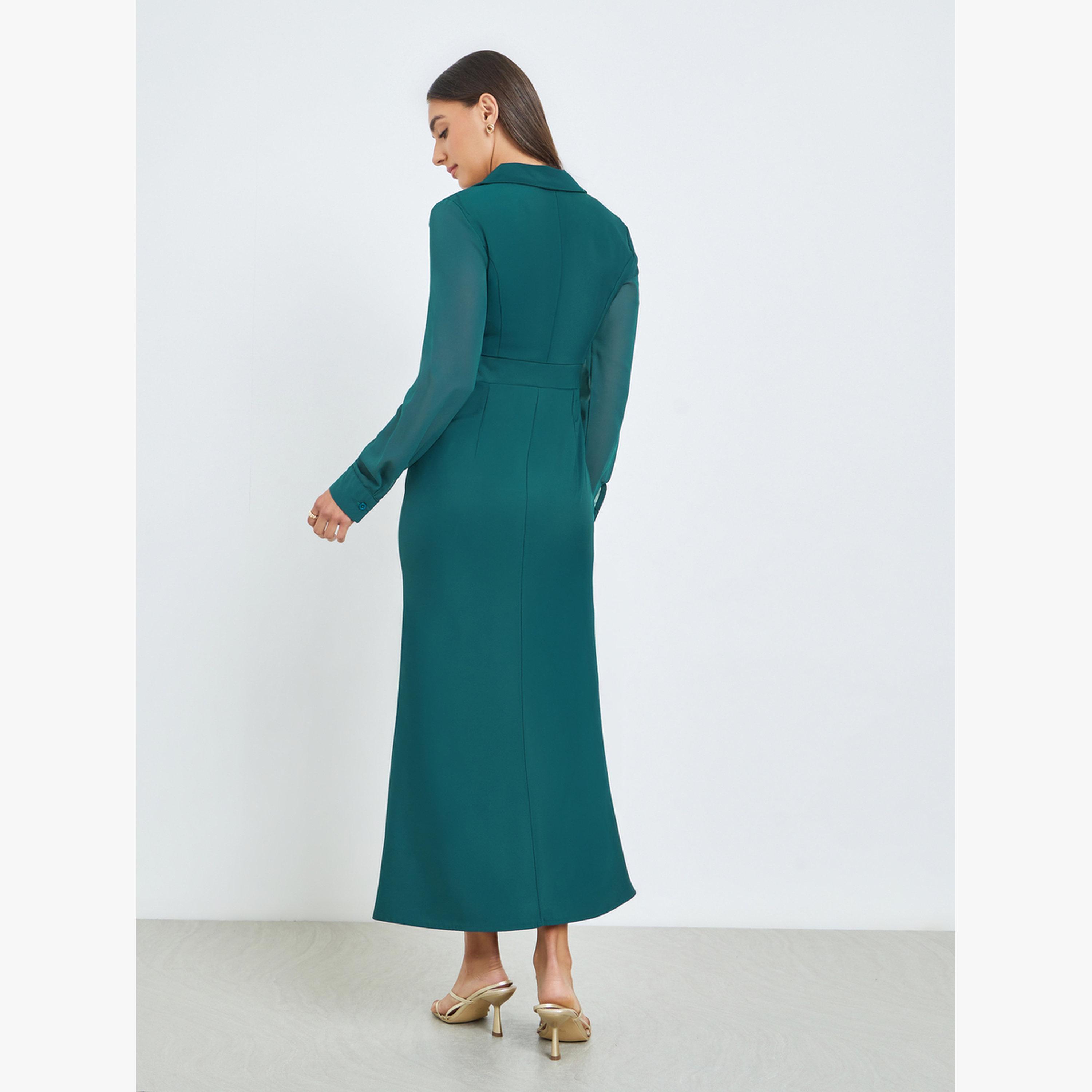 فستان بليزر طويل سادة بأكمام طويلة-women-clothing-dresses-image-4