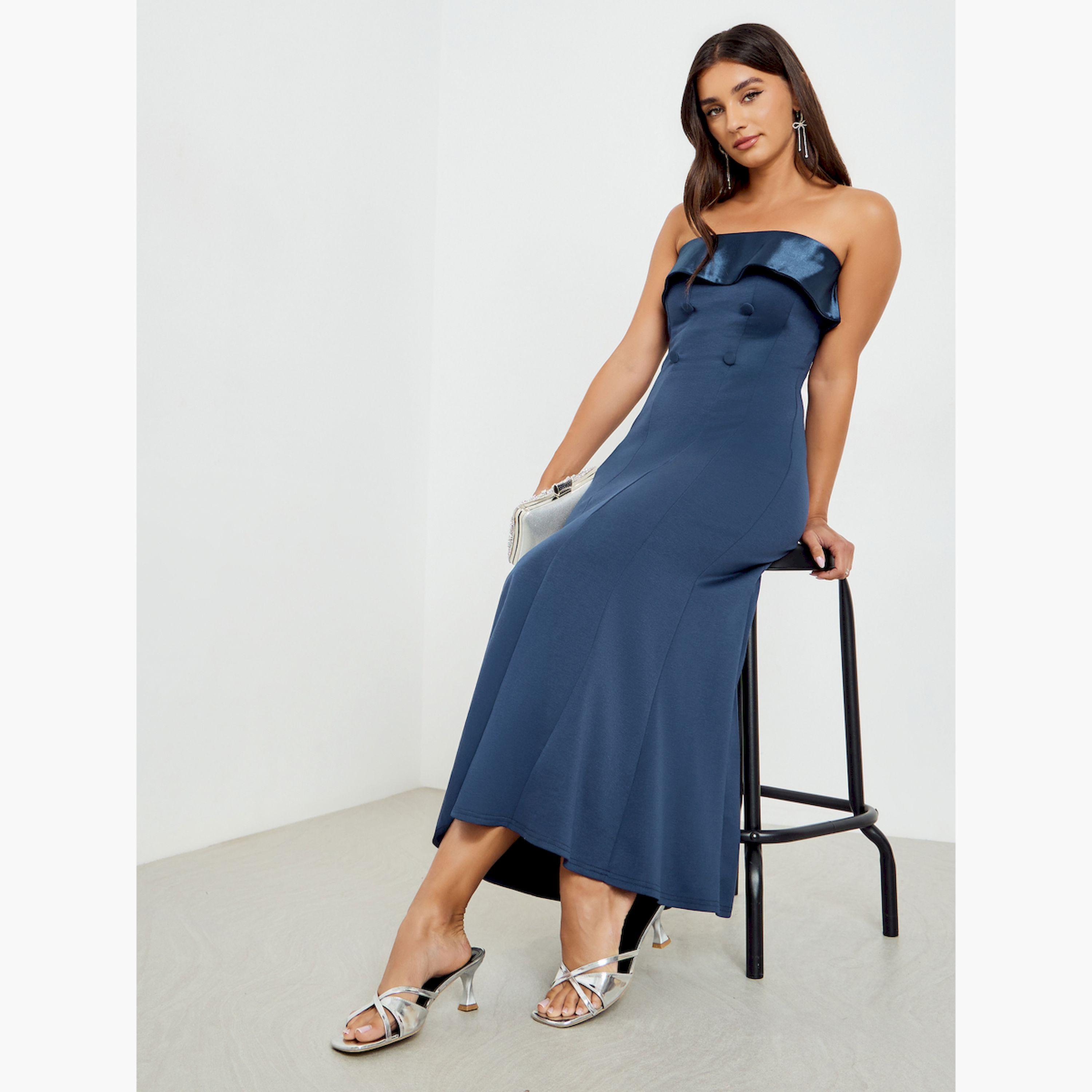 Styli Women Navy Bandeau Maxi Evening Dress-women-clothing-dresses-image-2