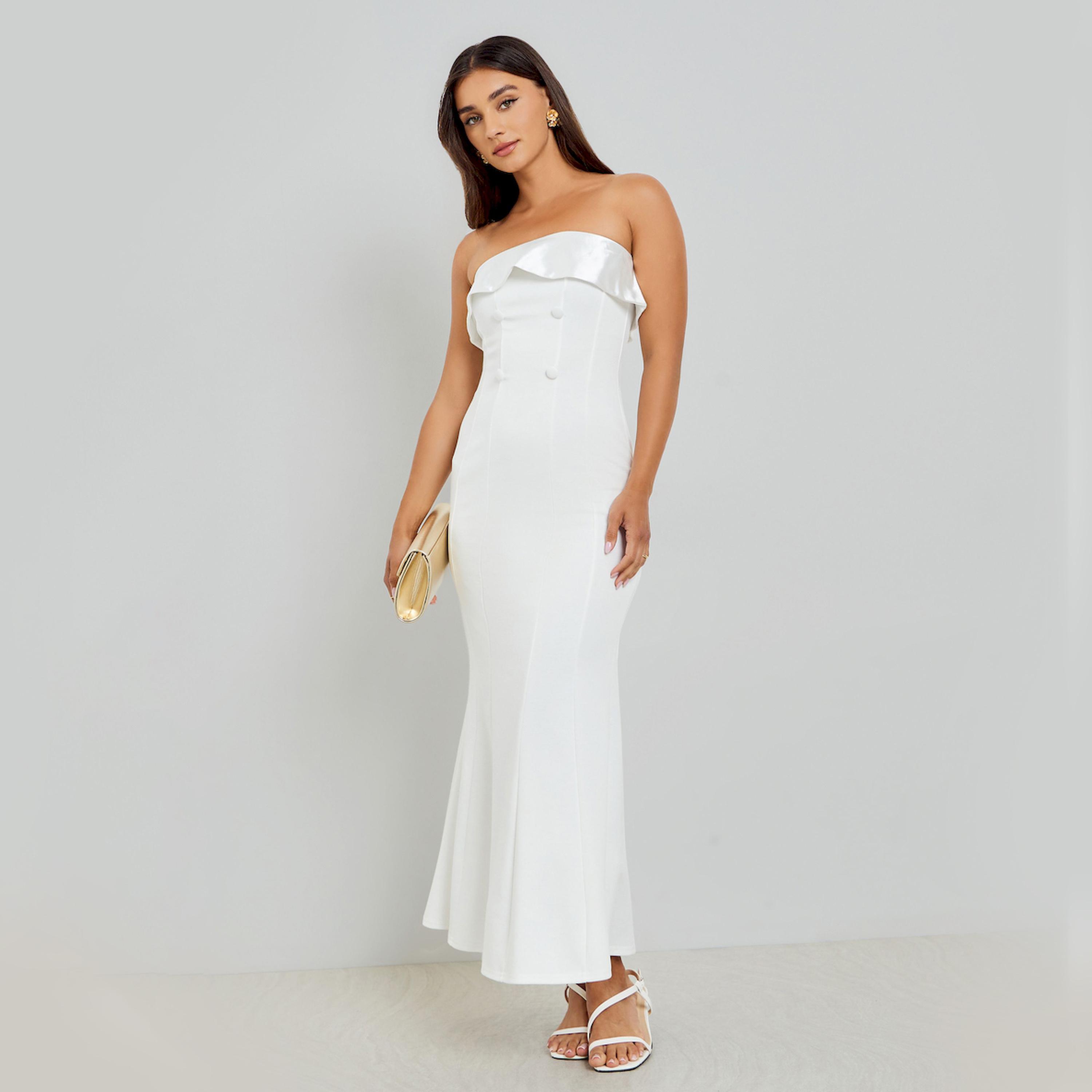 Styli Women White Bandeau Maxi Evening Dress-women-clothing-dresses-image-1
