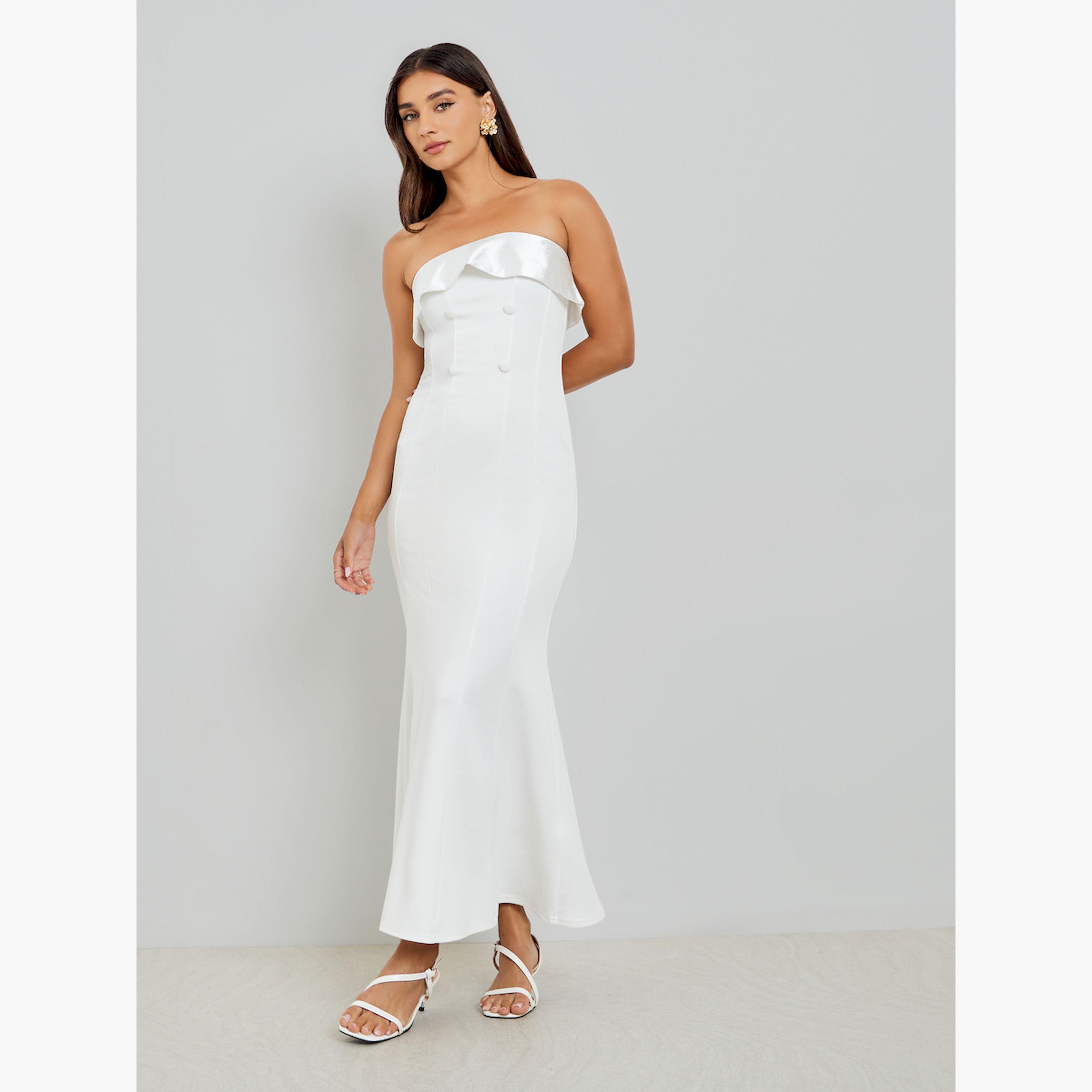 Styli Women White Bandeau Maxi Evening Dress-women-clothing-dresses-image-2