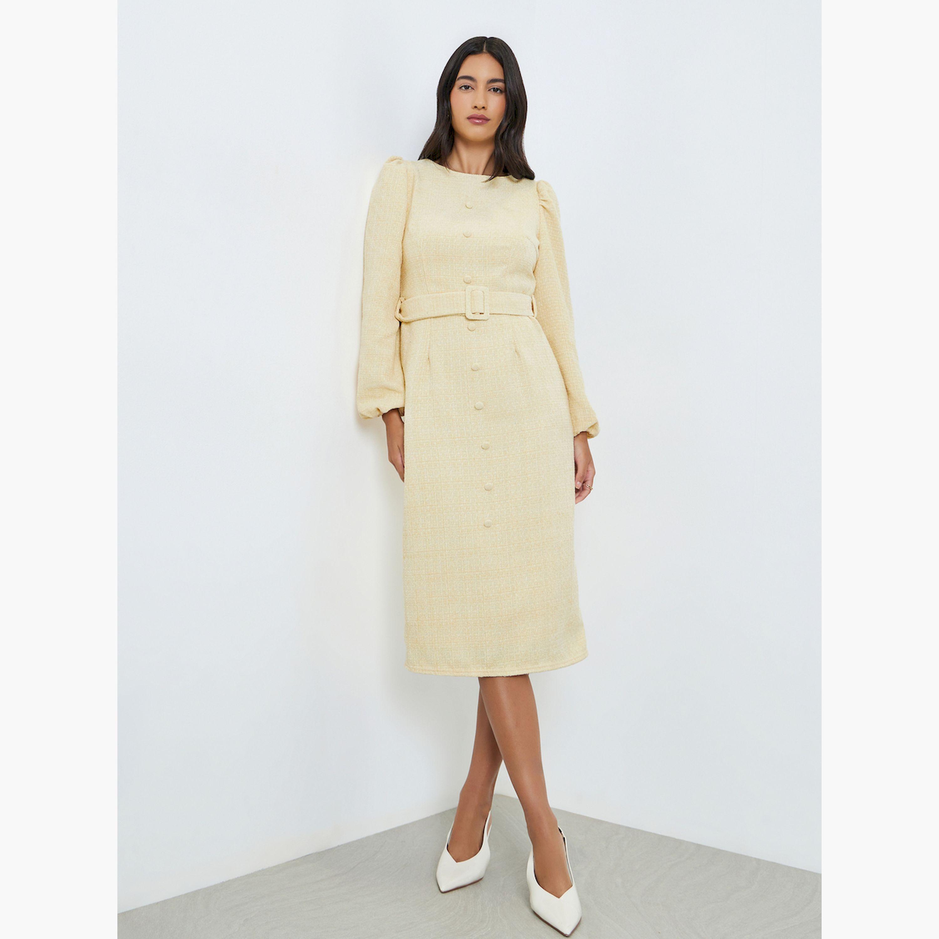 فستان ميدي ضيق بأكمام منفوخة-women-clothing-dresses-image-3