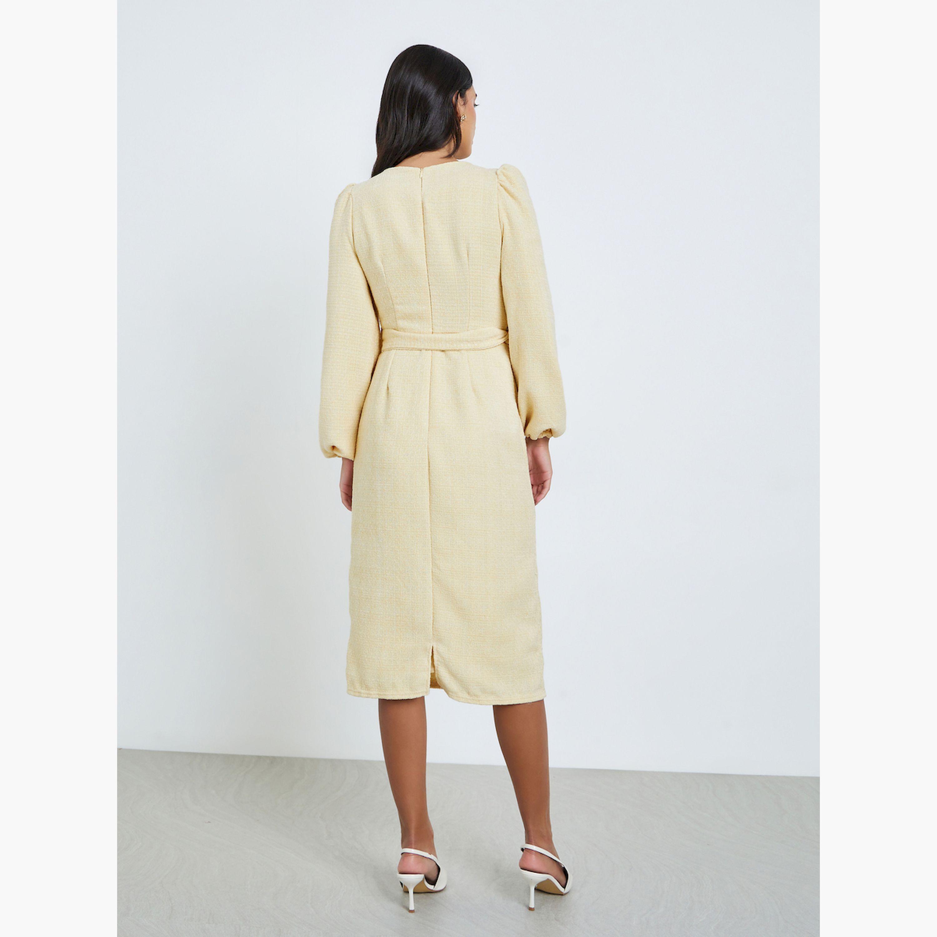 Styli Beige Balloon Sleeve Sheath Midi Dress-women-clothing-dresses-image-5