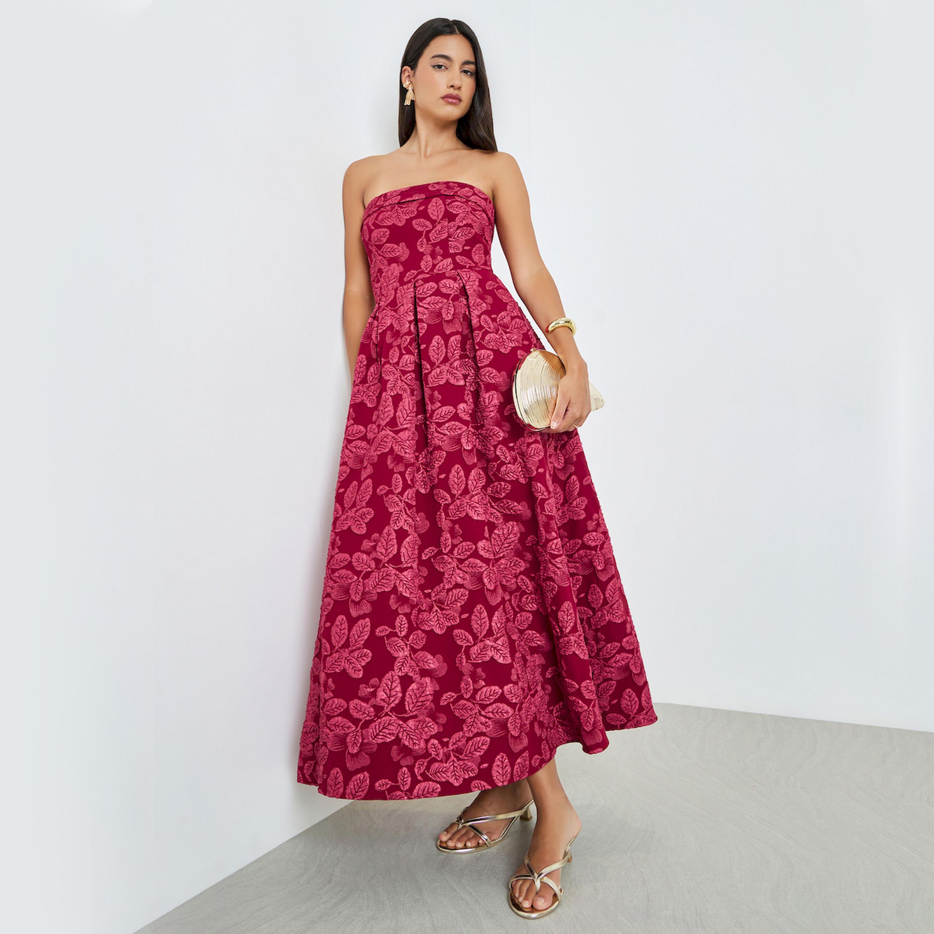 فستان ماكسي جاكارد بحافة واسعة بدون أكمام-women-clothing-dresses-image-1