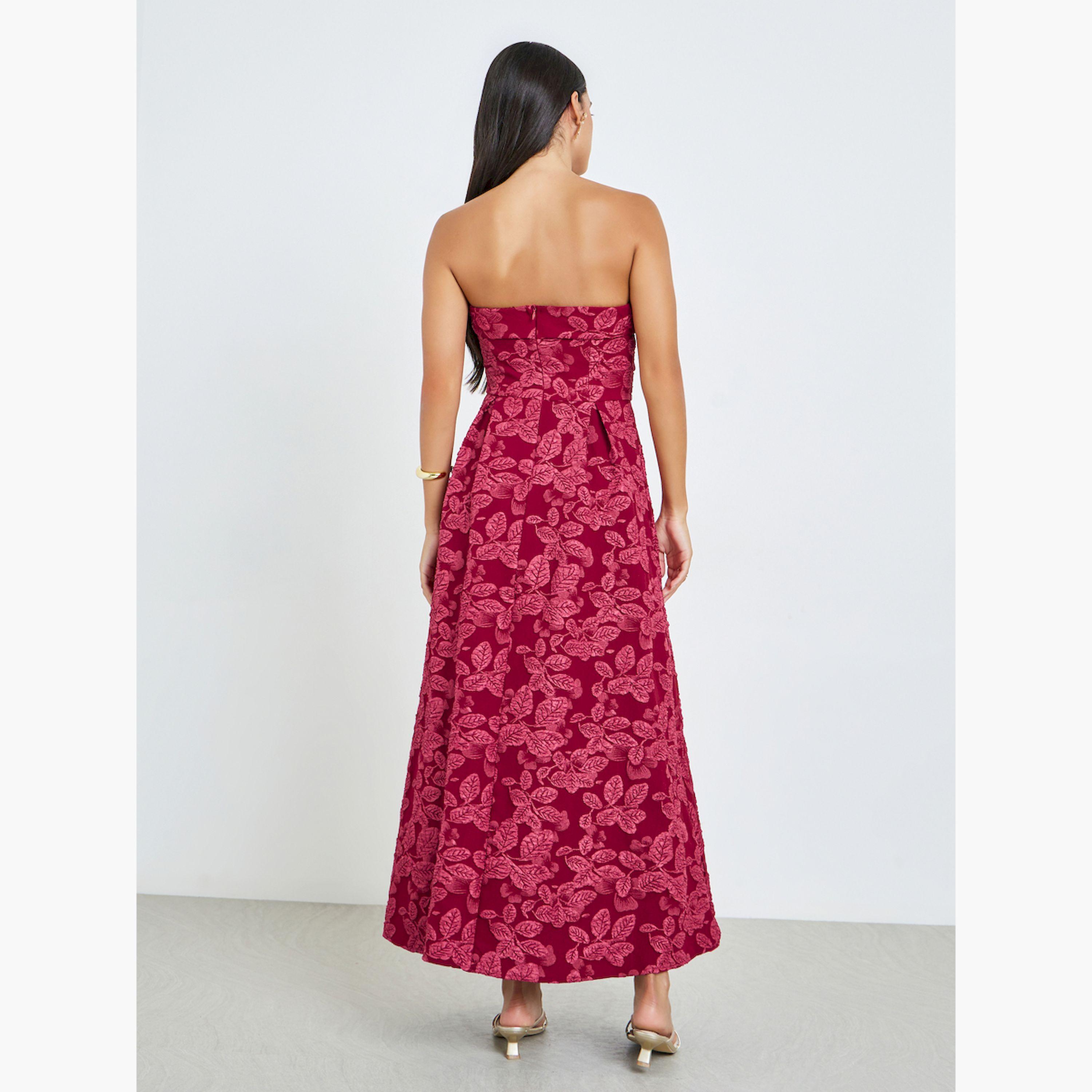 فستان ماكسي جاكارد بحافة واسعة بدون أكمام-women-clothing-dresses-image-5