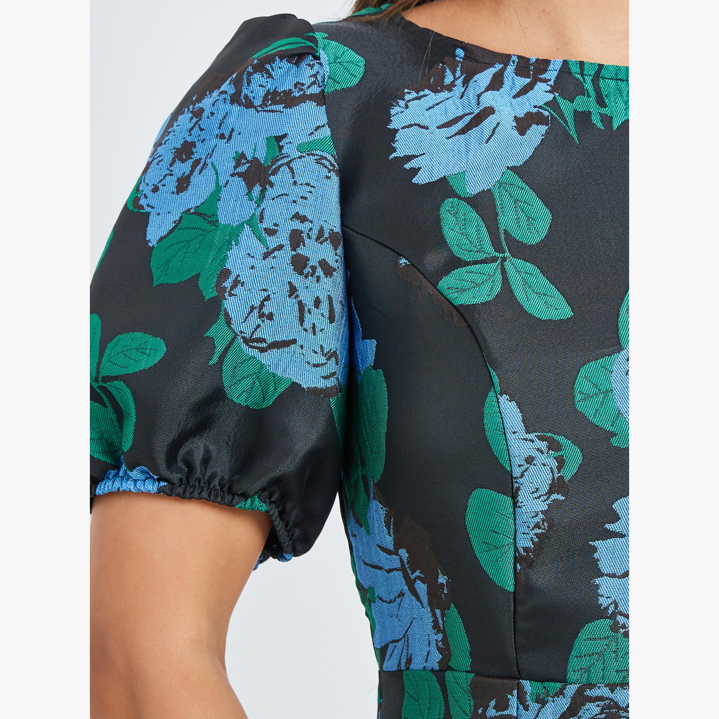 فستان ميدي جاكار بأكمام منفوخة-women-clothing-dresses-image-5