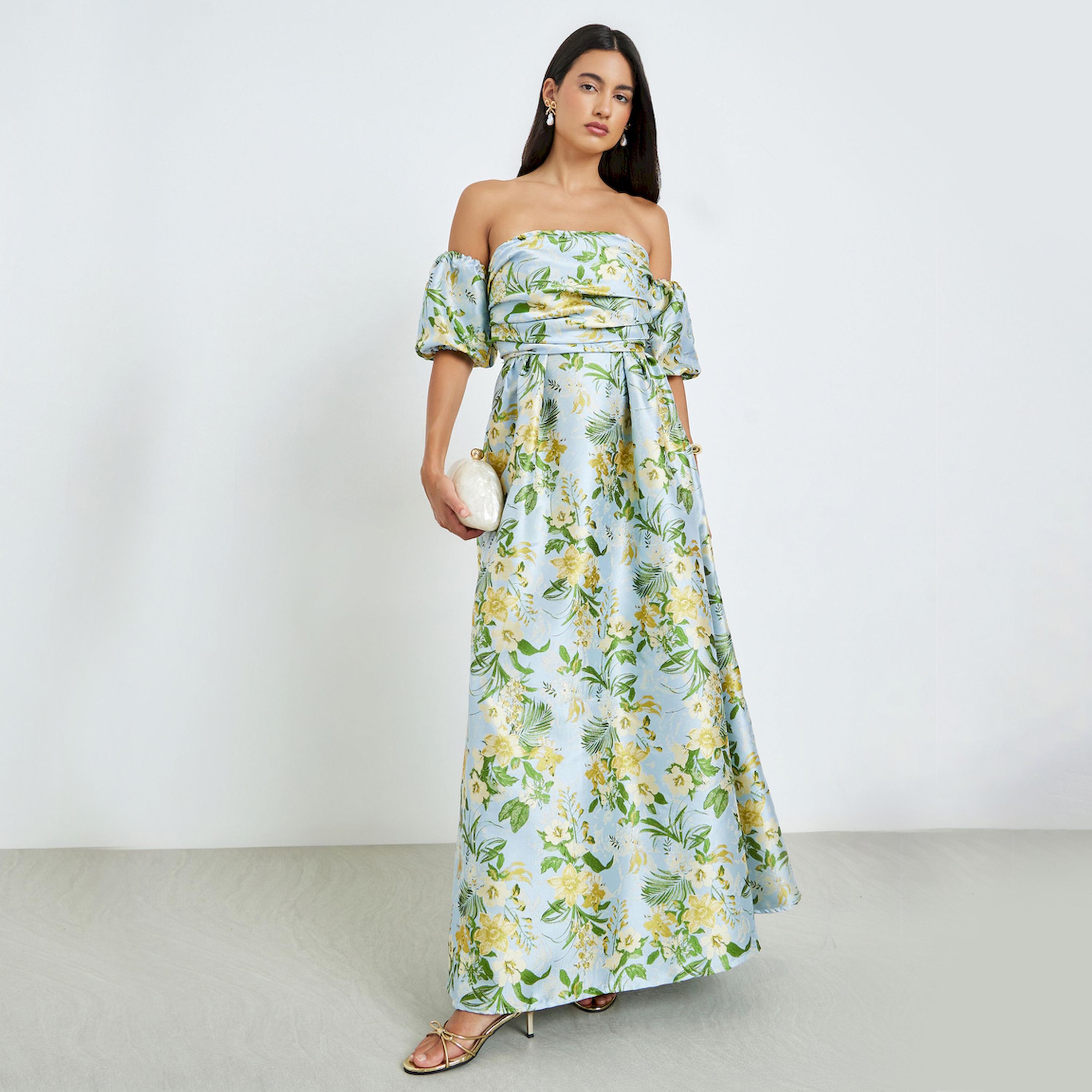 Styli Floral Print Off-Shoulder A-Line Maxi Dress-women-clothing-dresses-image-1