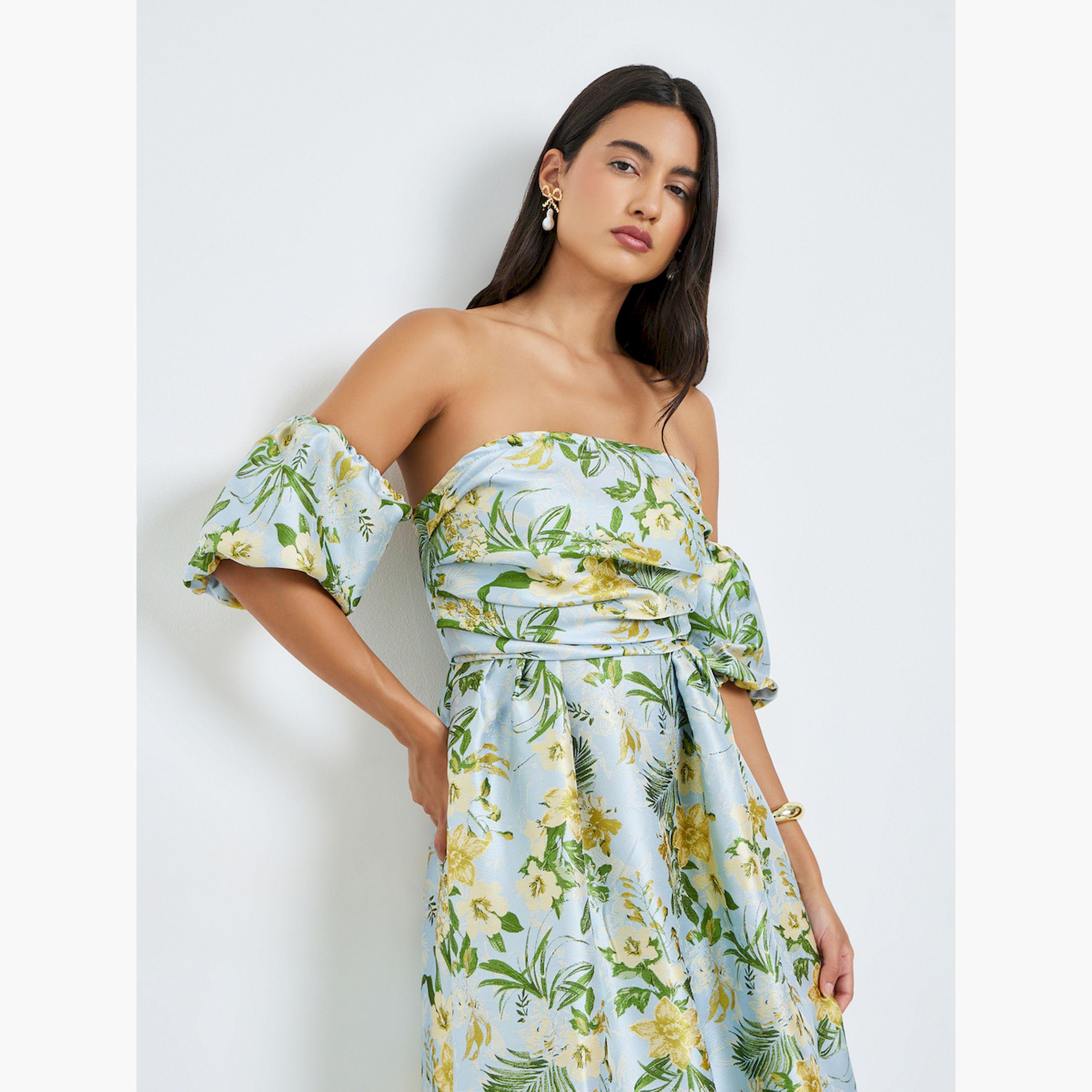 Styli Floral Print Off-Shoulder A-Line Maxi Dress-women-clothing-dresses-image-2