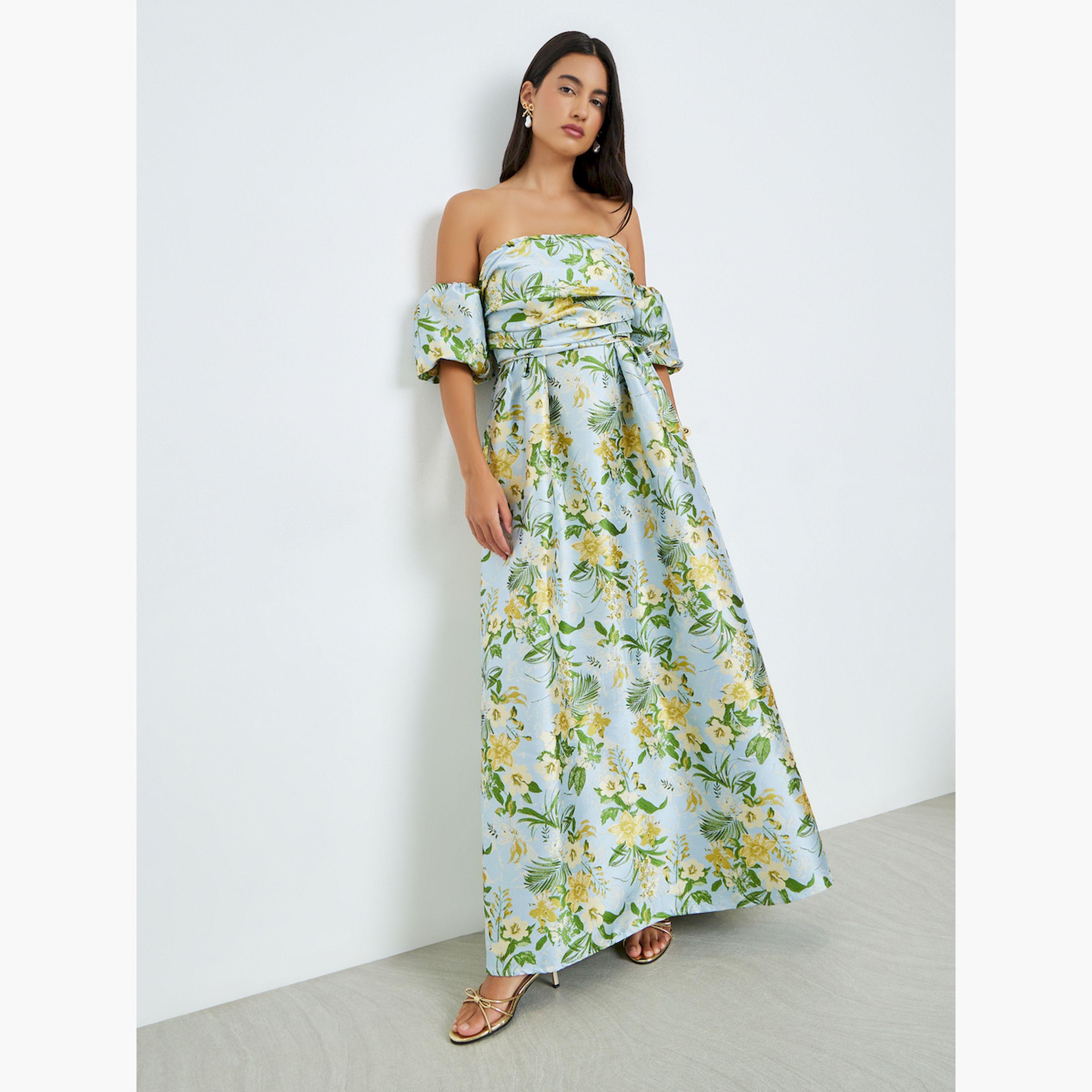 Styli Floral Print Off-Shoulder A-Line Maxi Dress-women-clothing-dresses-image-3