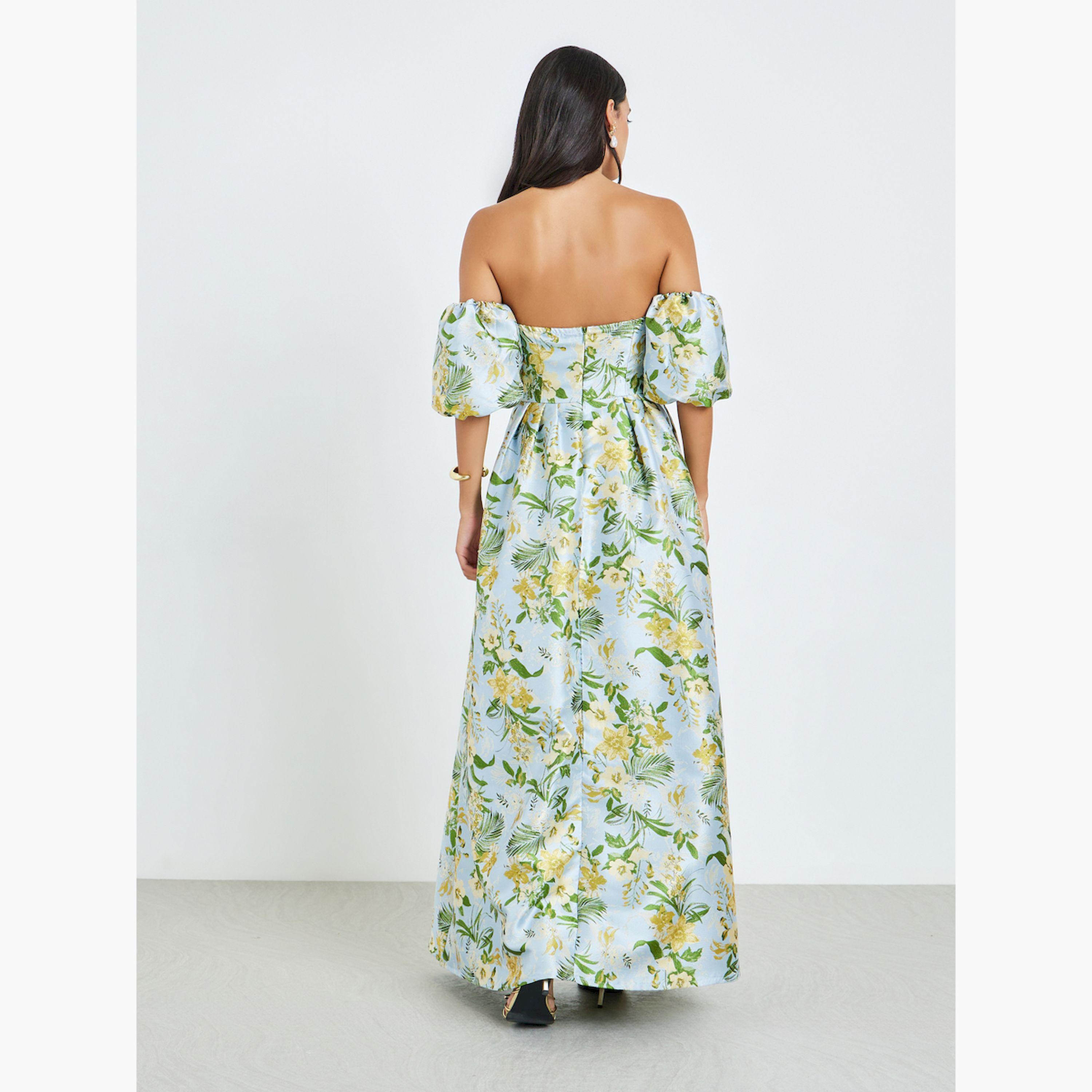 Styli Floral Print Off-Shoulder A-Line Maxi Dress-women-clothing-dresses-image-5