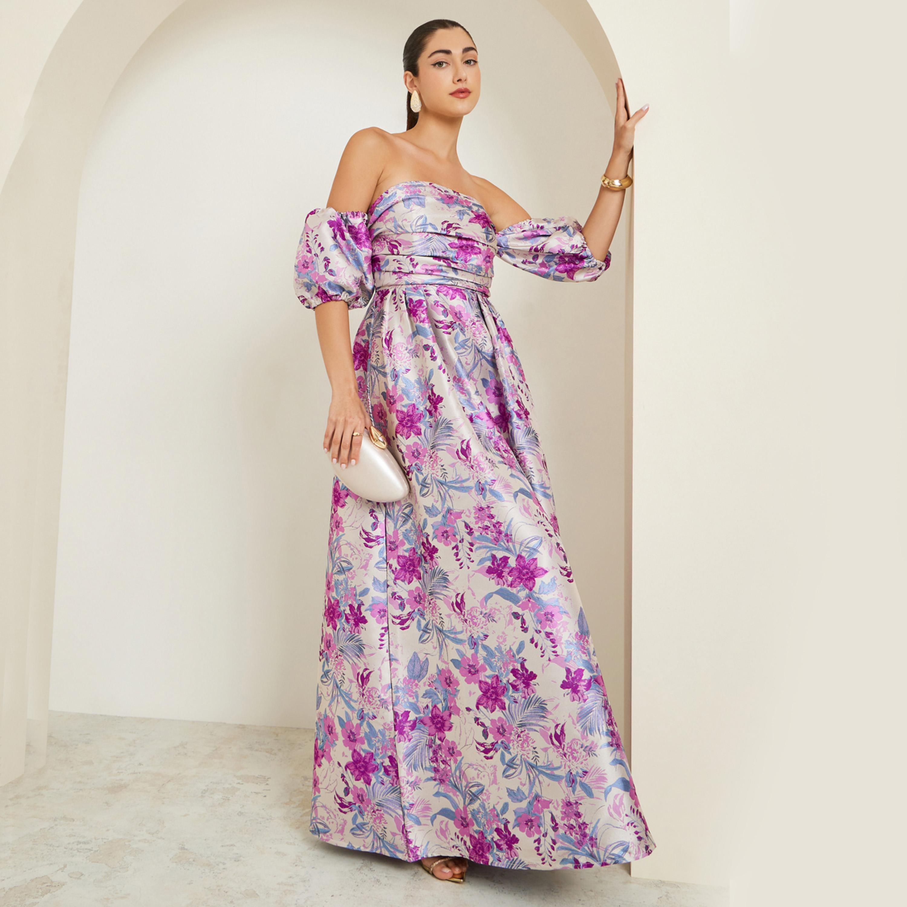 Styli Floral Pleated Off-Shoulder Maxi Dress-women-clothing-dresses-image-1