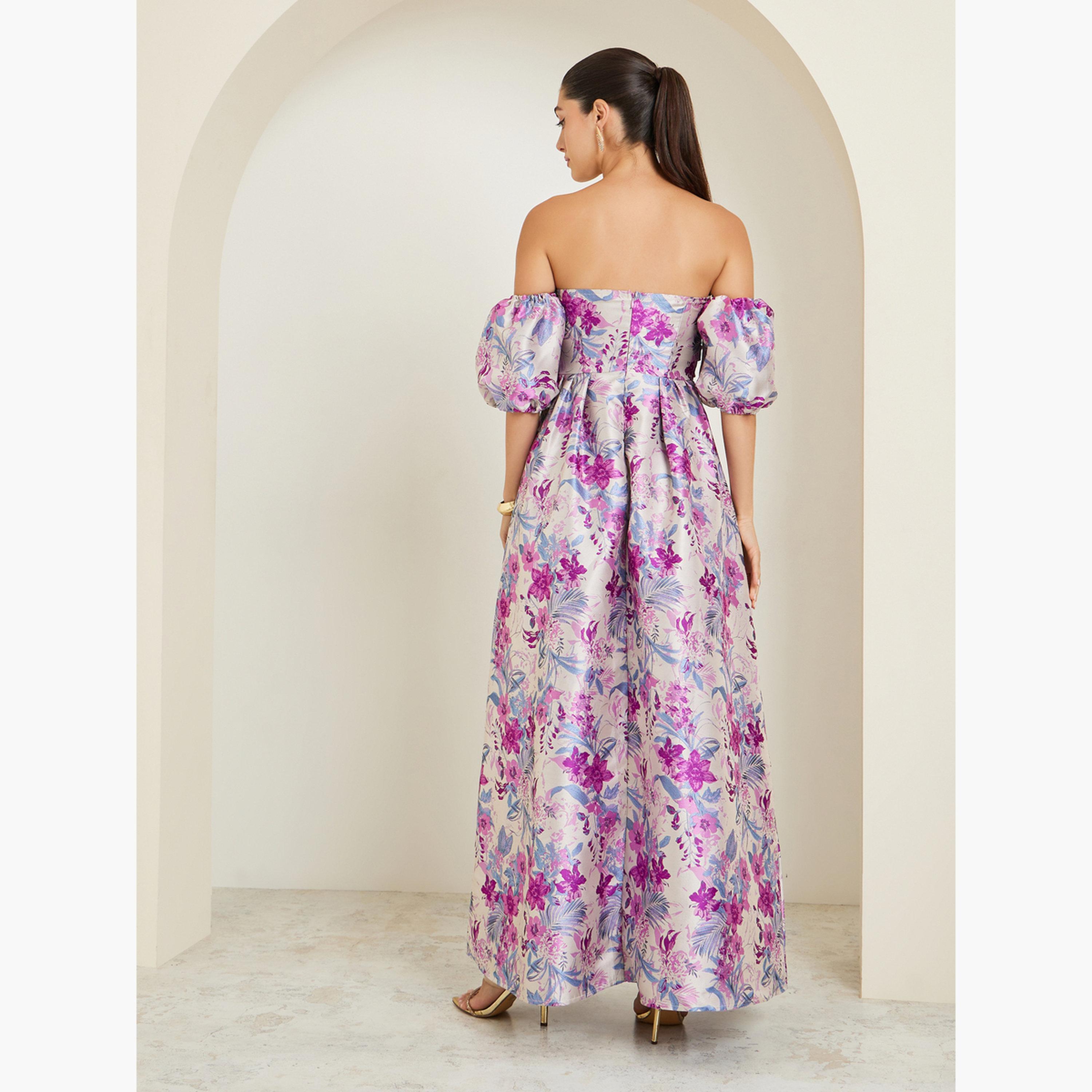 Styli Floral Pleated Off-Shoulder Maxi Dress-women-clothing-dresses-image-3