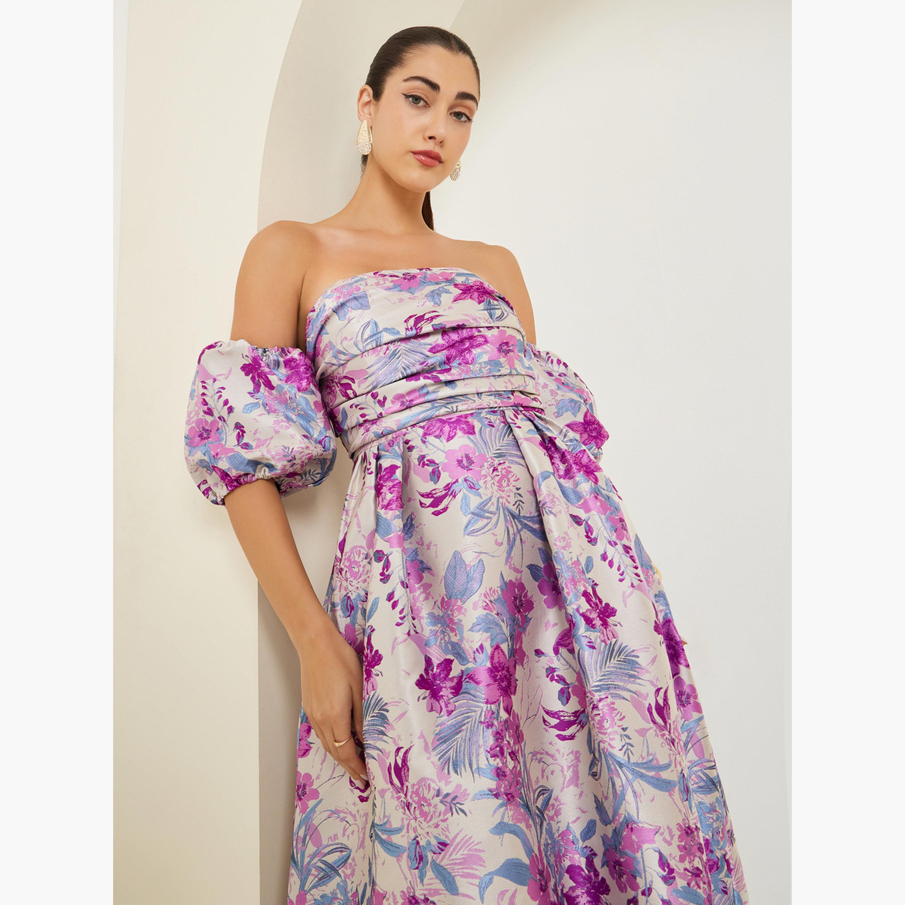 Styli Floral Pleated Off-Shoulder Maxi Dress-women-clothing-dresses-image-4